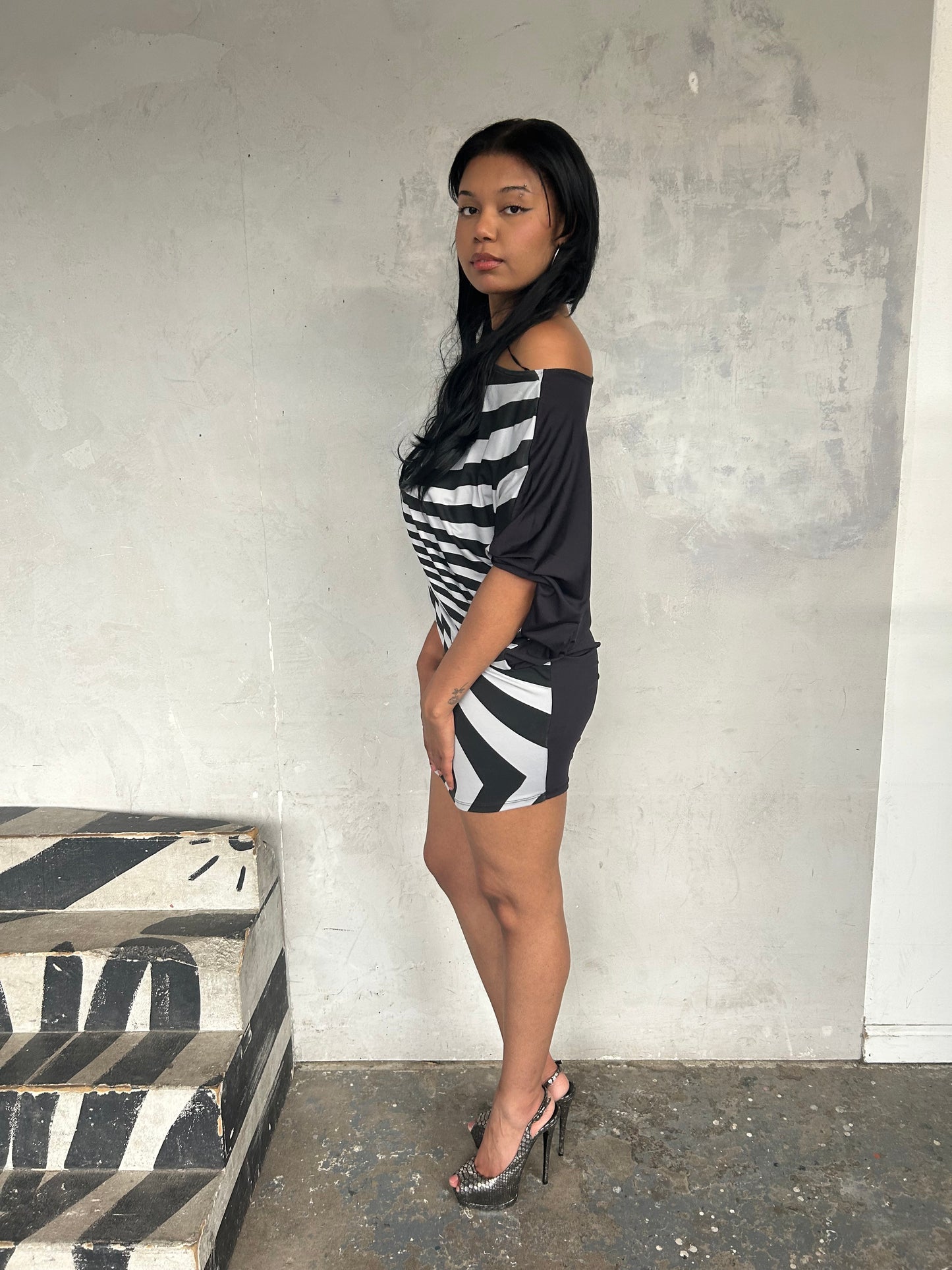 Psychedelic Print Dolman Sleeve Mini Dress