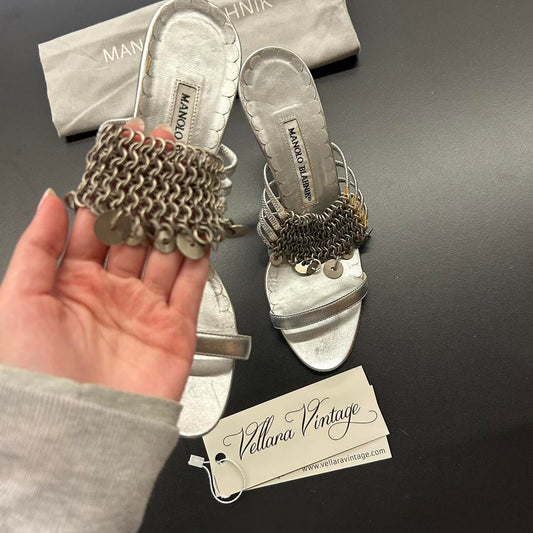 Manolo Blahnik Silver Chainmail Sandals