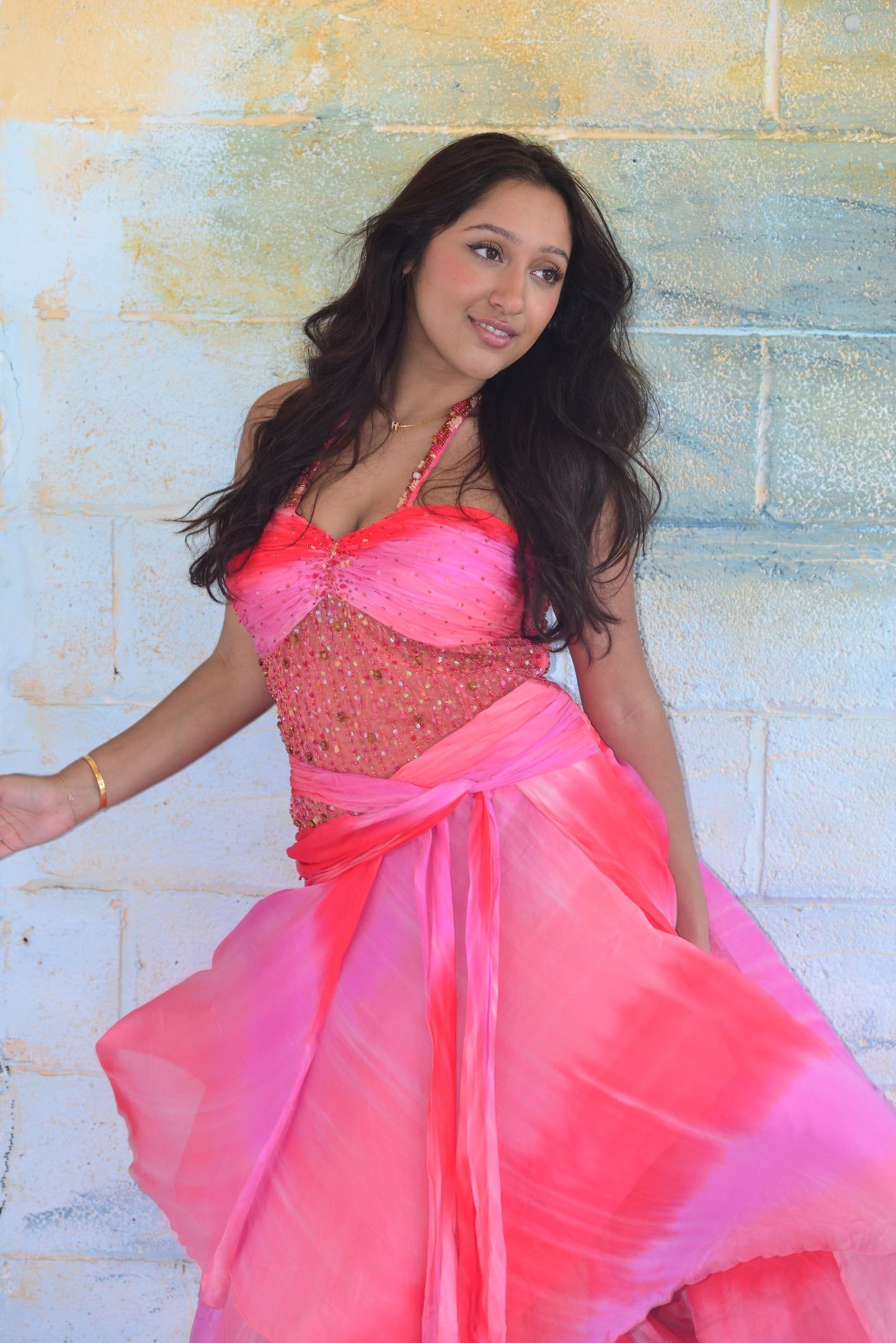 Pink Ombré Silk Beaded Fairy Dress