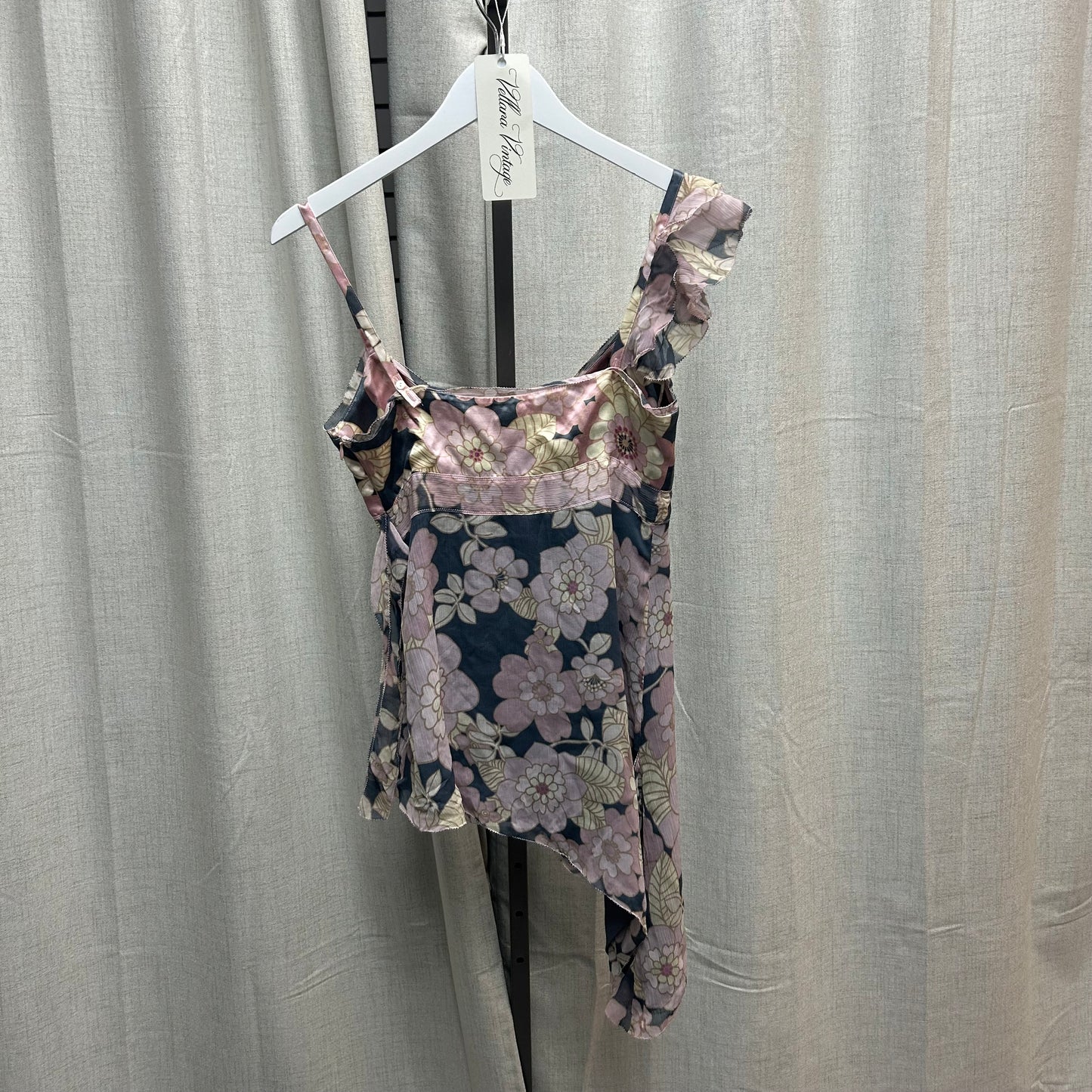 Lilac Floral Print Asymmetrical 100% Silk Tank Top