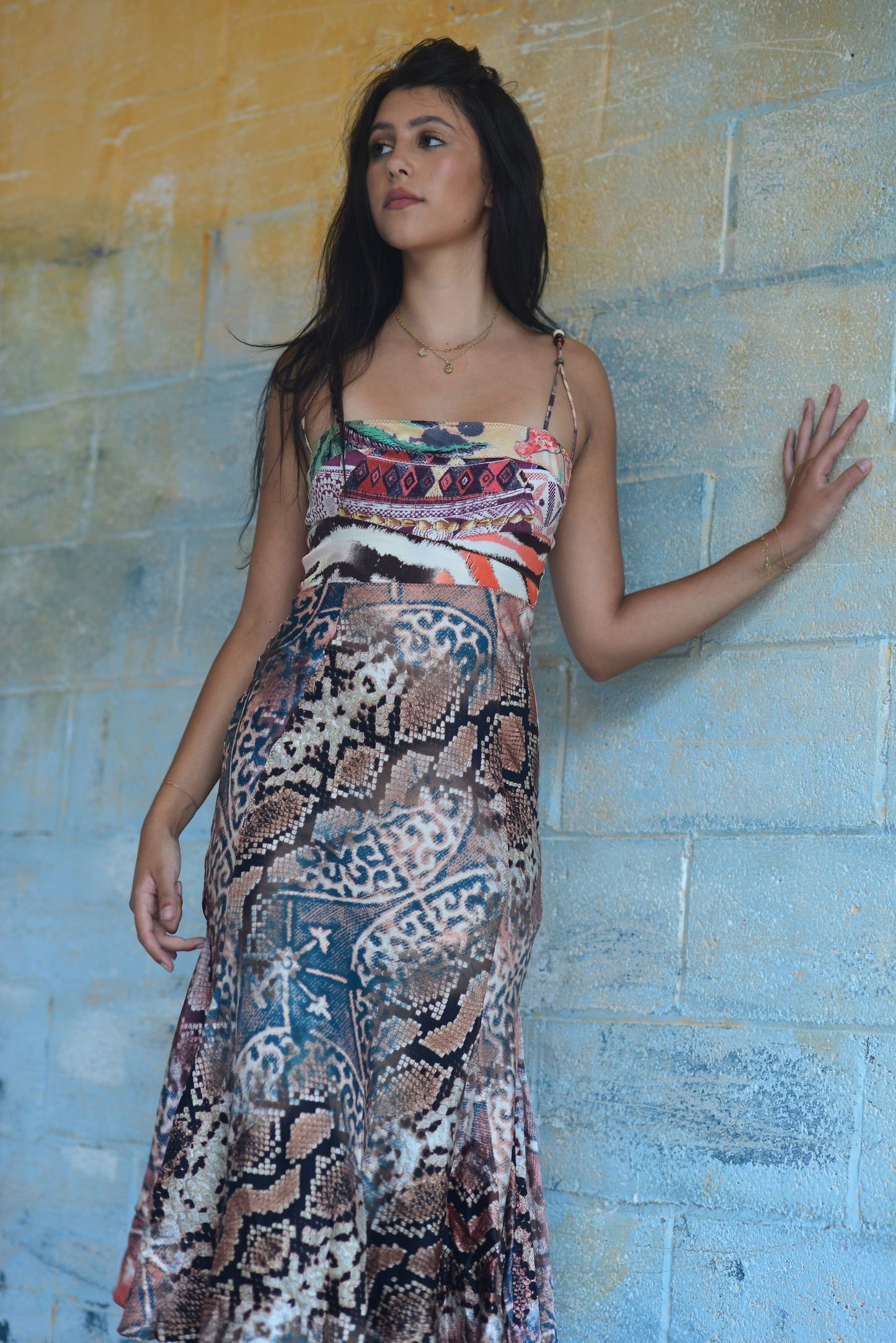 Roberto Cavalli Multicolor Snakeskin Print Silk Maxi Dress
