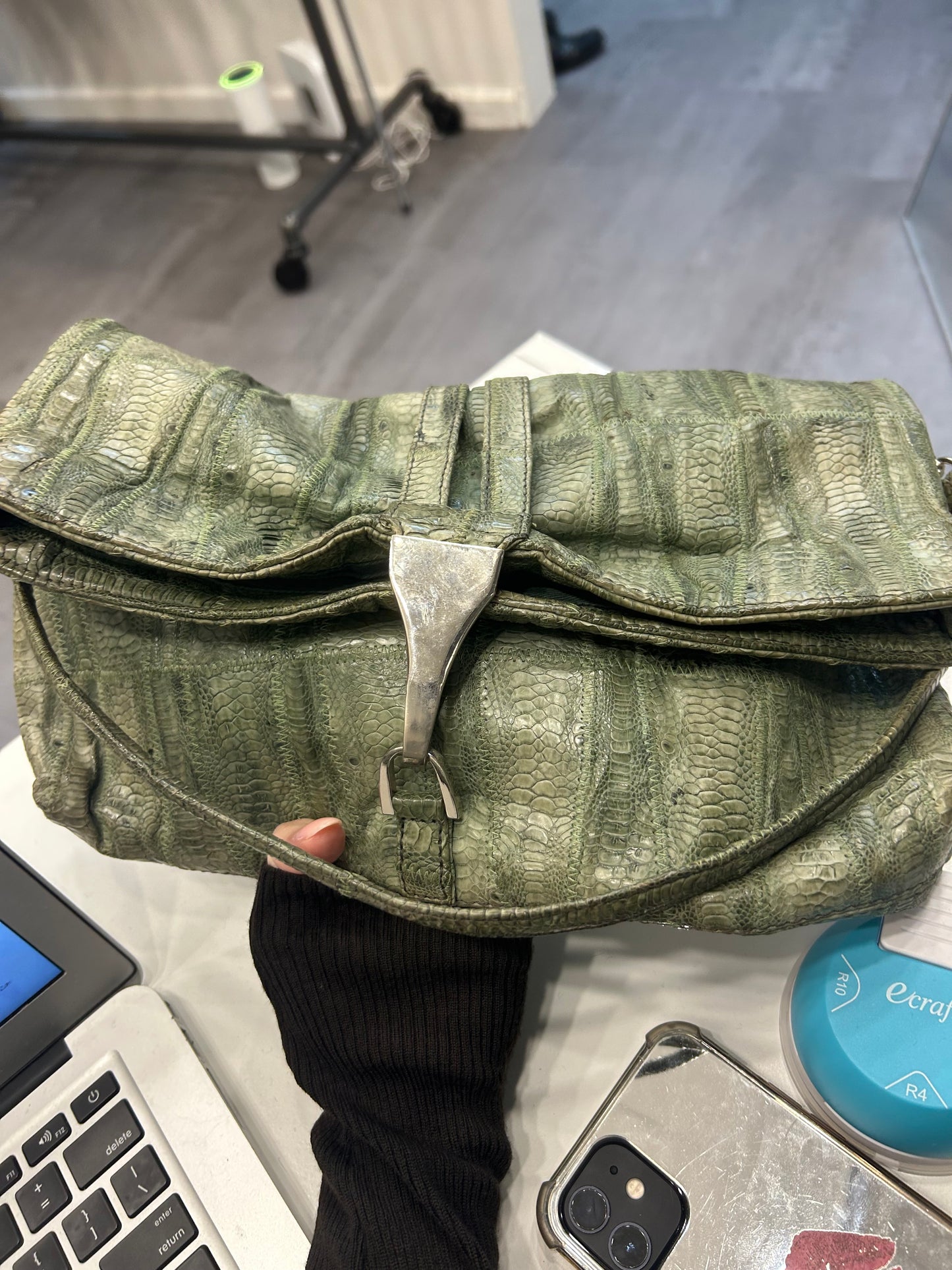 Green Exotic Leather Shoulder Bag