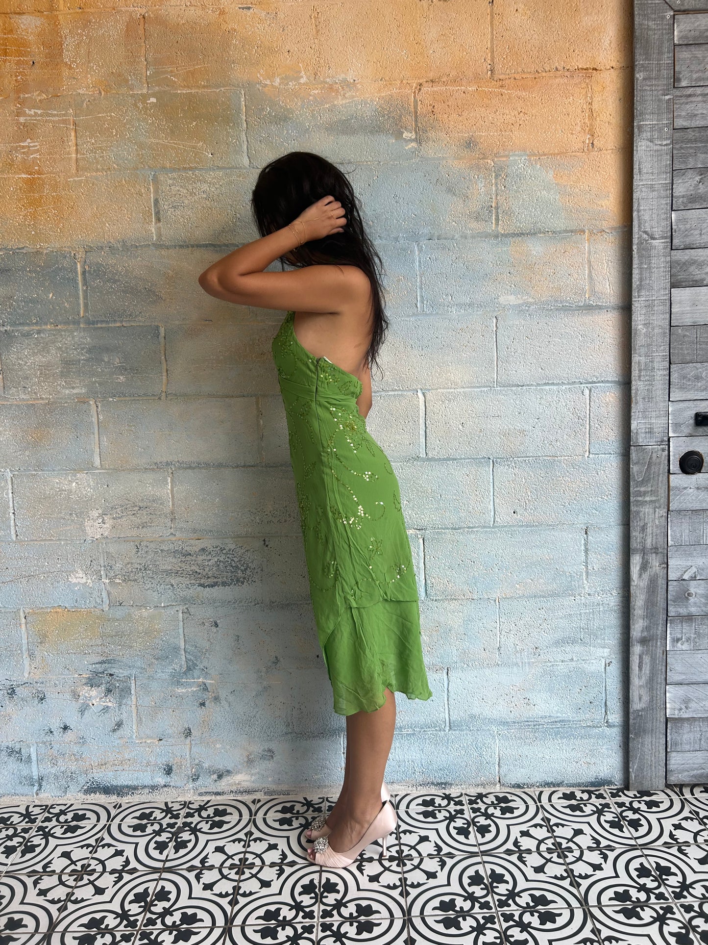 BCBG Silk Sequin Halter Dress