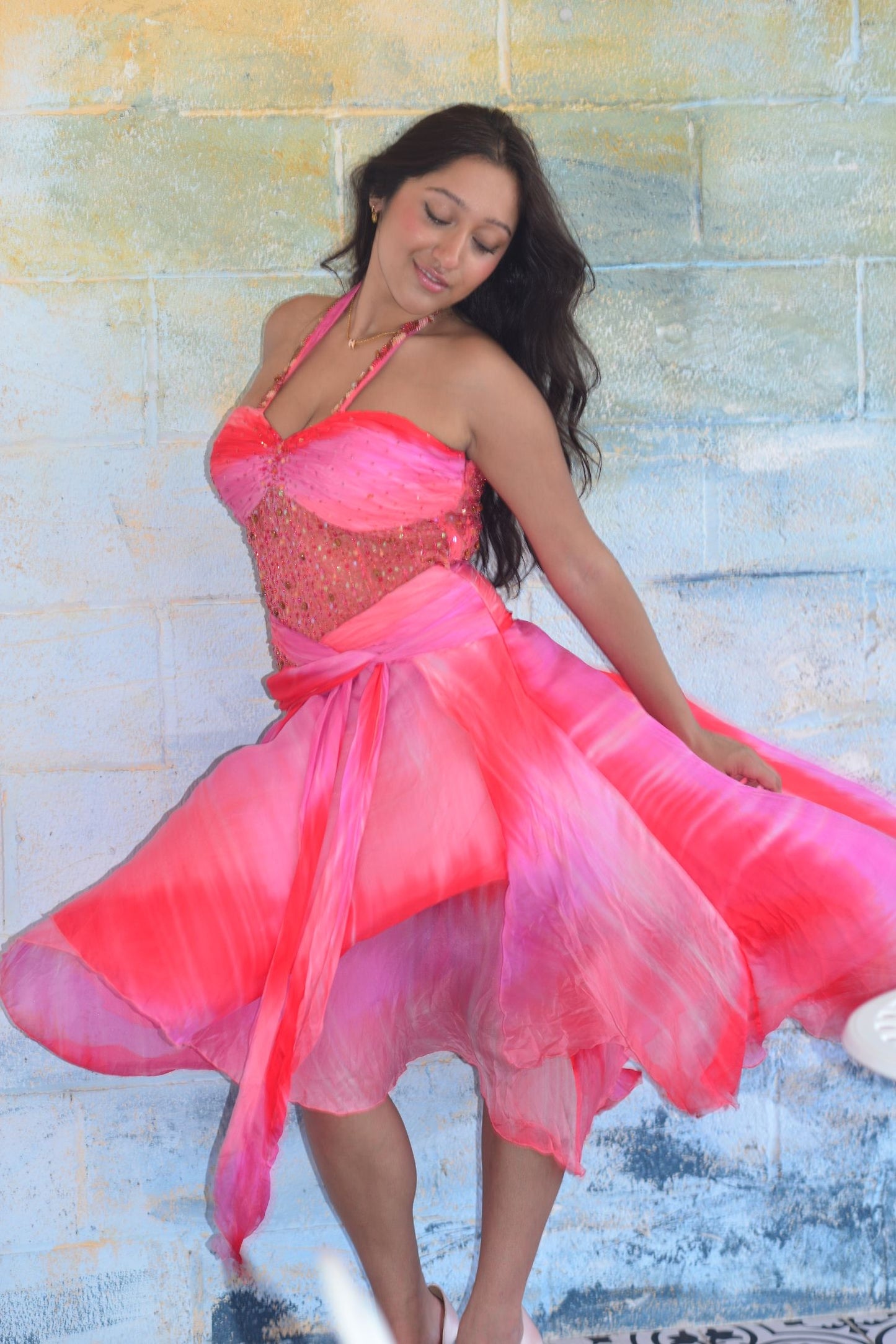 Pink Ombré Silk Beaded Fairy Dress
