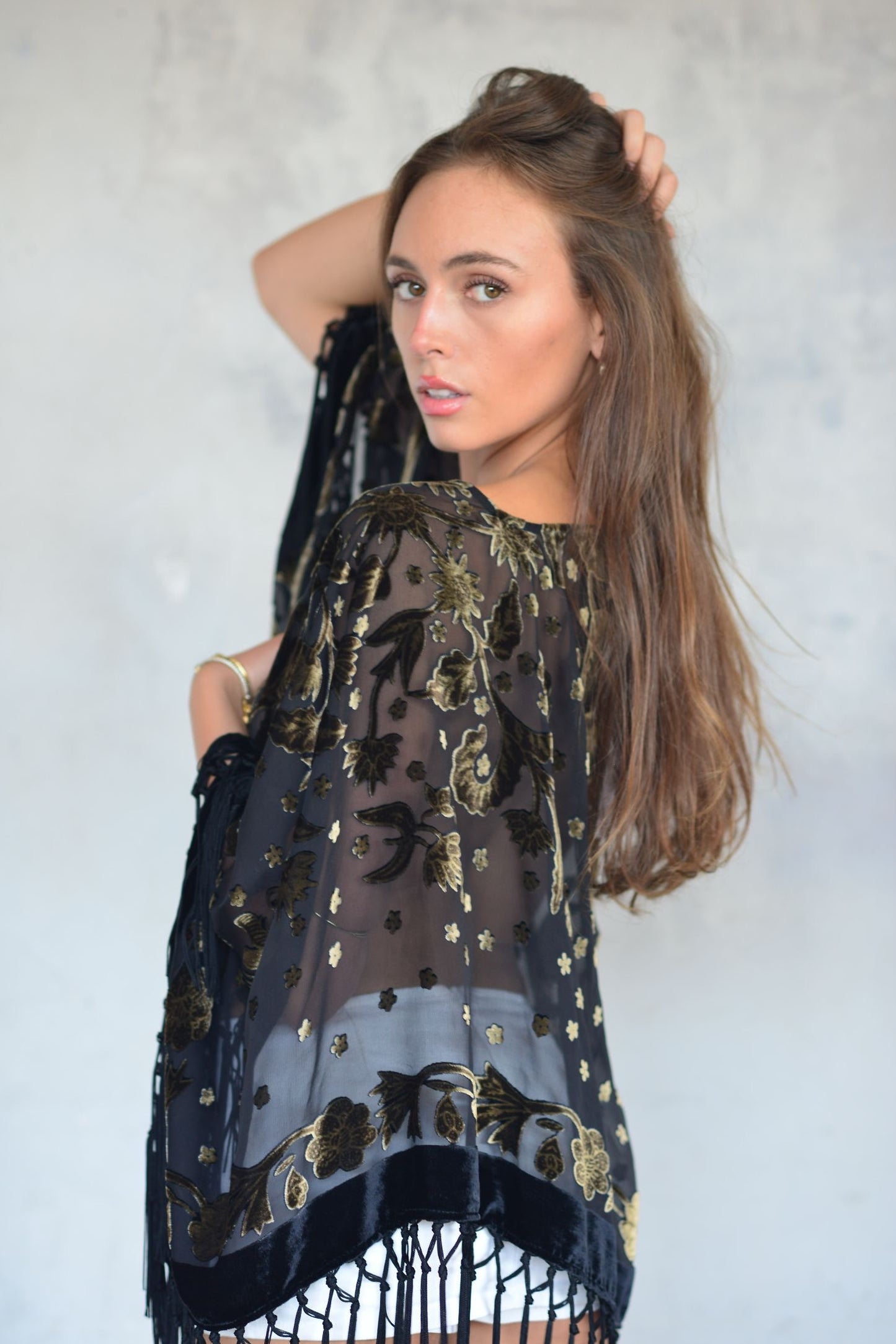 Dead-stock Burnout Velvet Fringe Poncho