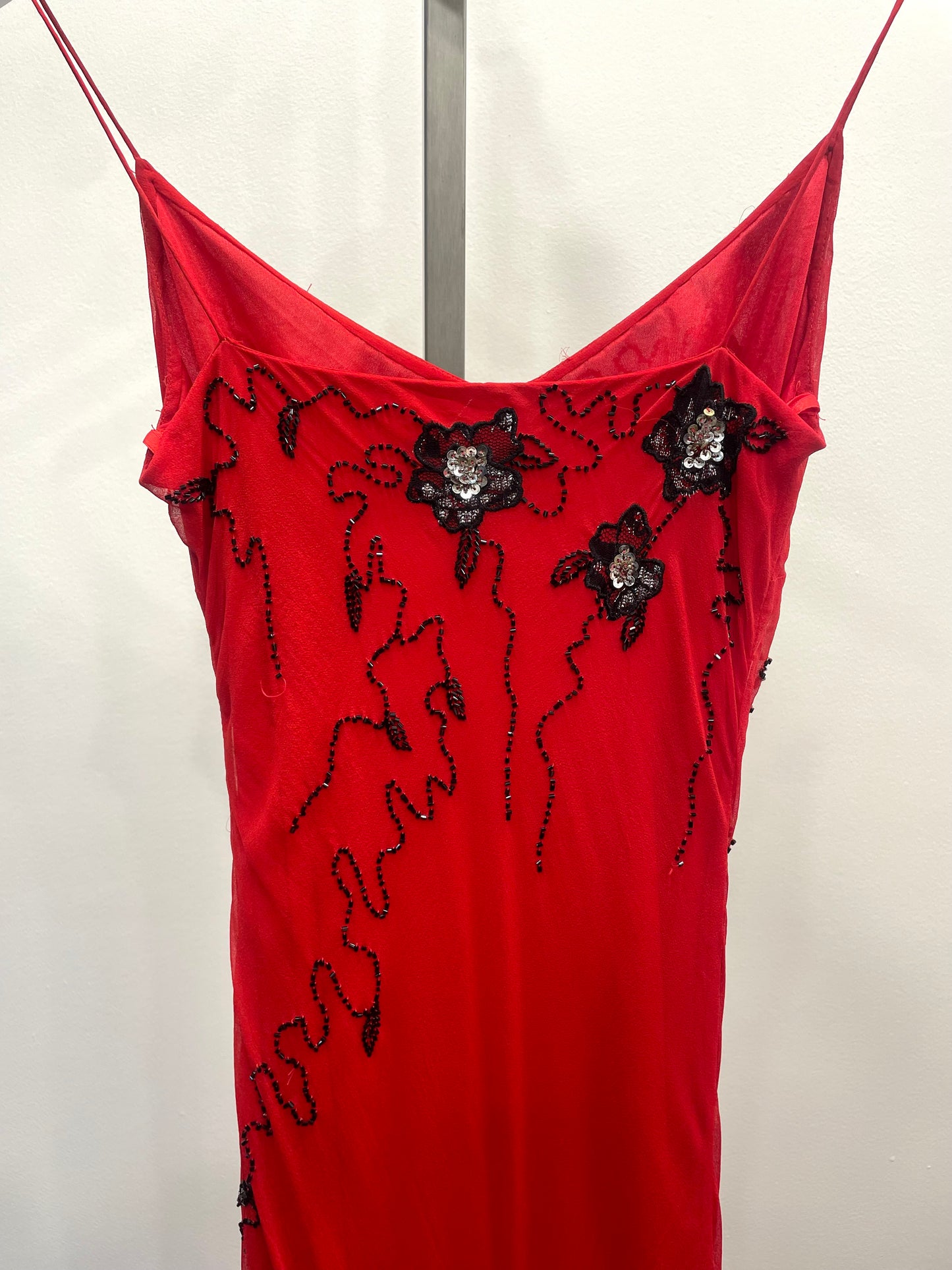 Red 100% Silk Beaded Dress