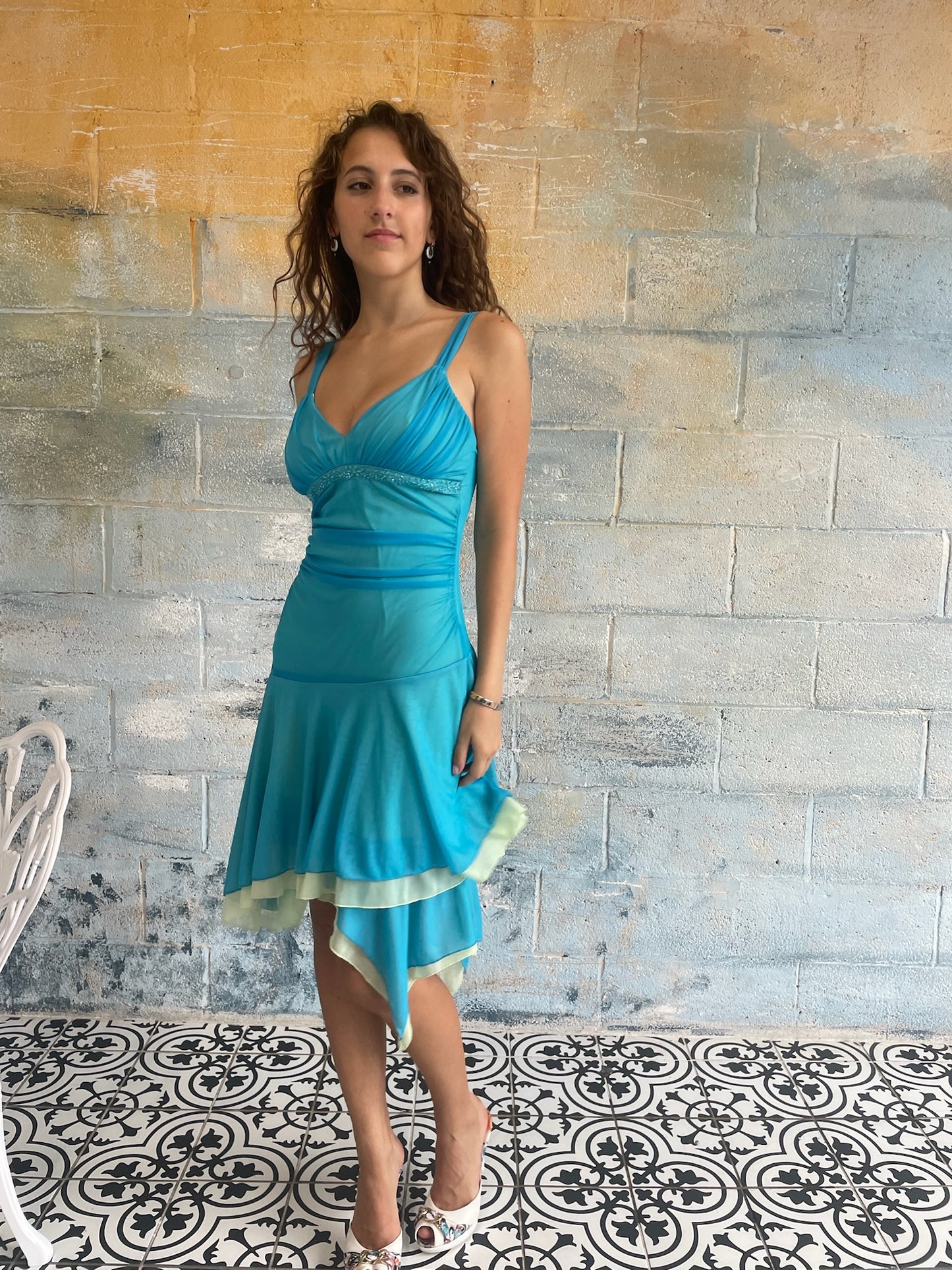 Blue Mesh Midi Dress