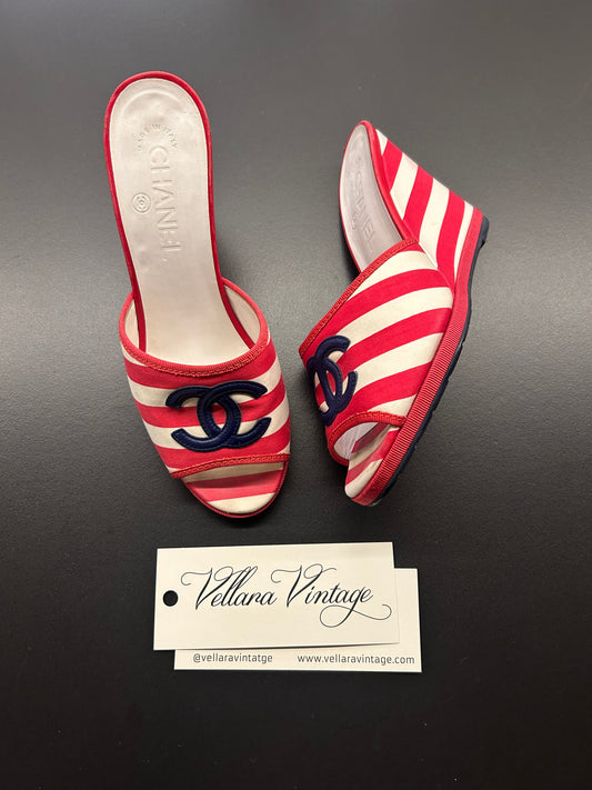 Chanel Cruise 2010 Sailor Striped Wedge Sandals