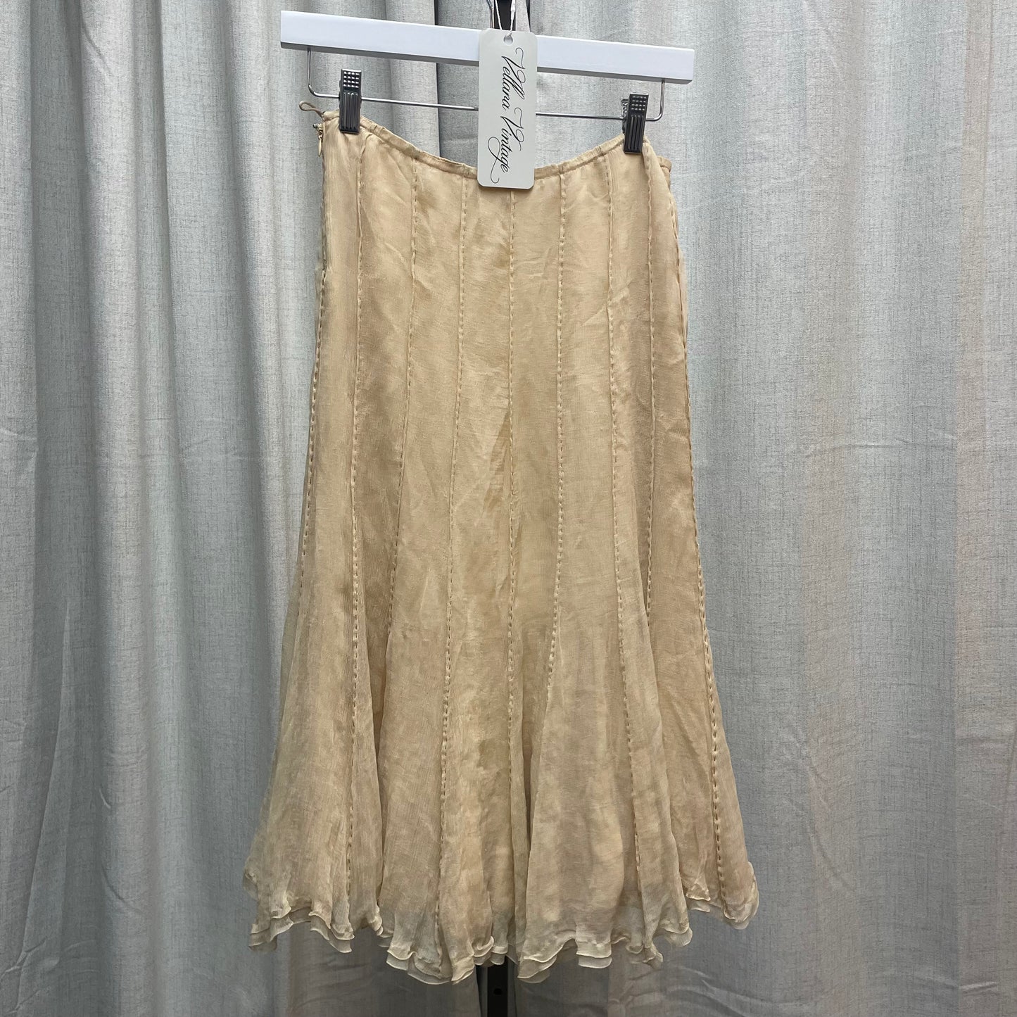 Nude Pleated Silk Maxi Skirt