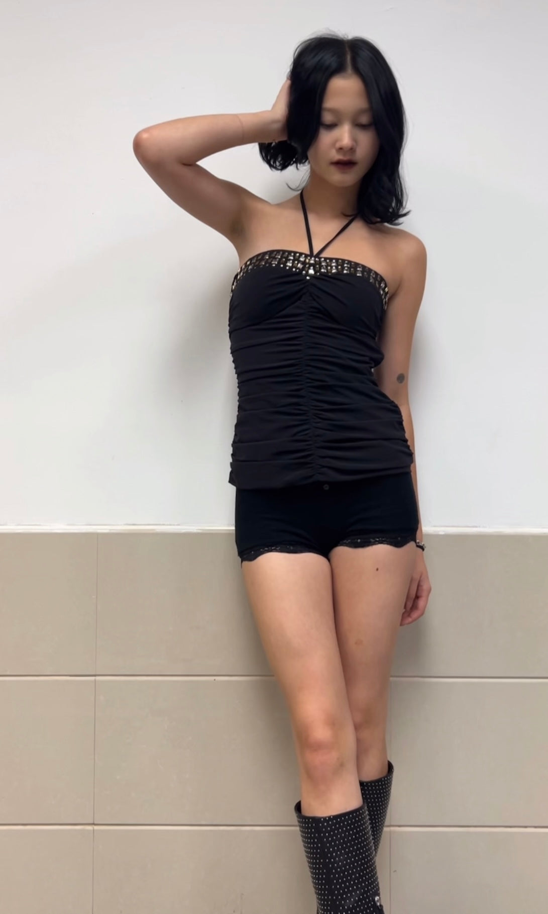 Bebe Studded Tie Halter Top