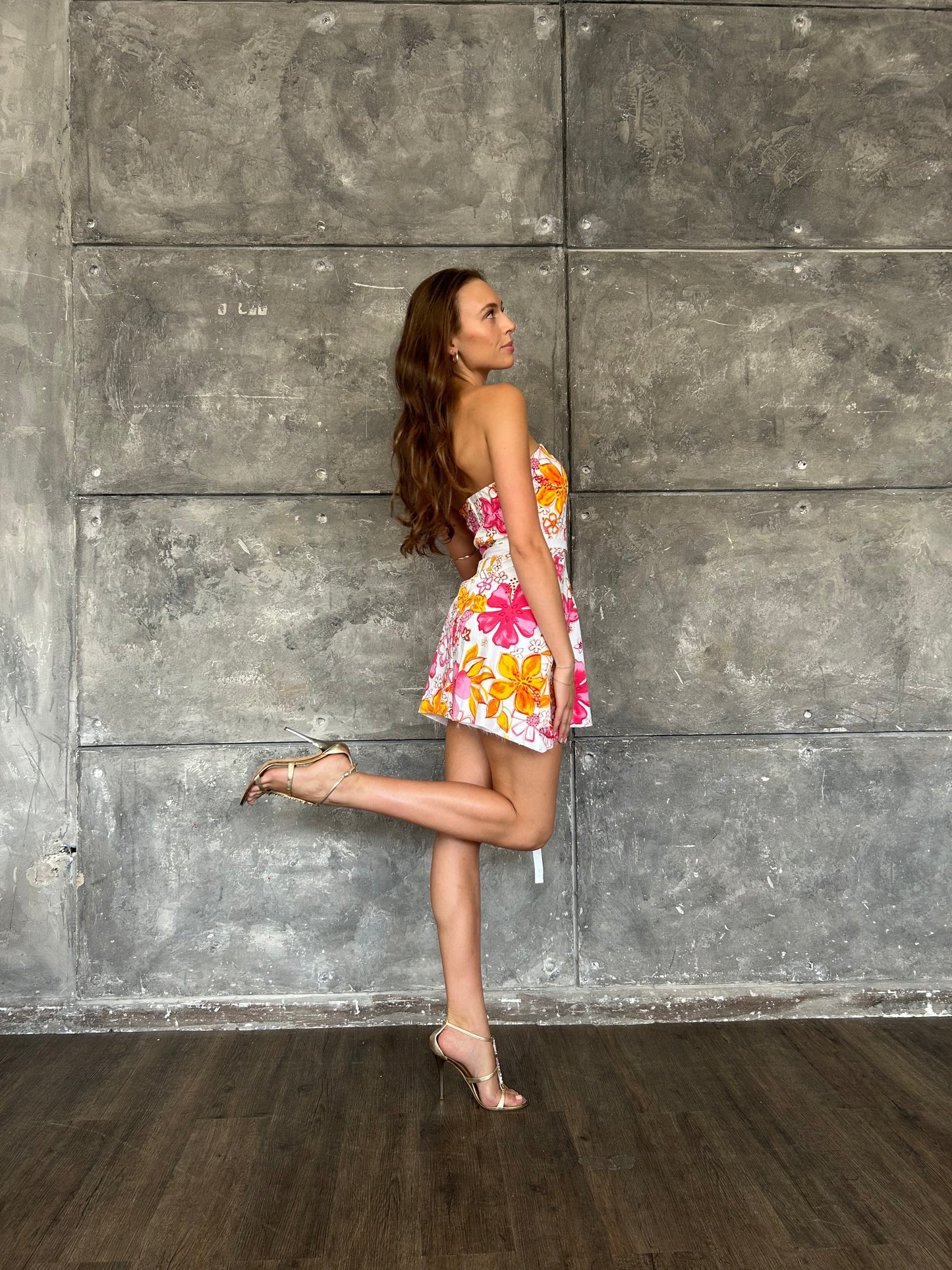 Strapless Floral Print Mini Dress