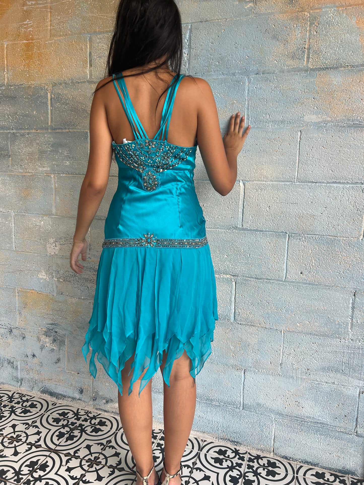 Sue Wong Beaded Silk Fairy Hem Dress