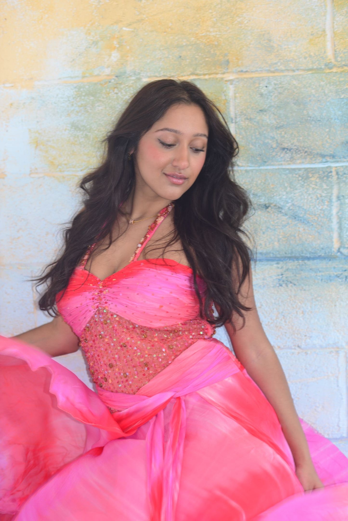 Pink Ombré Silk Beaded Fairy Dress