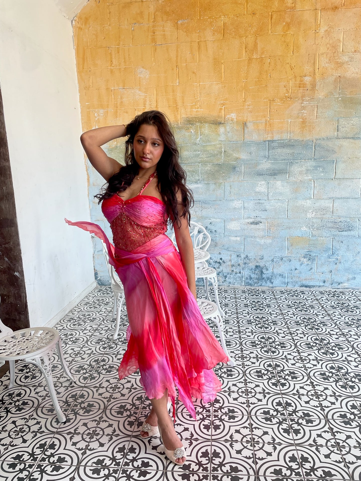Pink Ombré Silk Beaded Fairy Dress