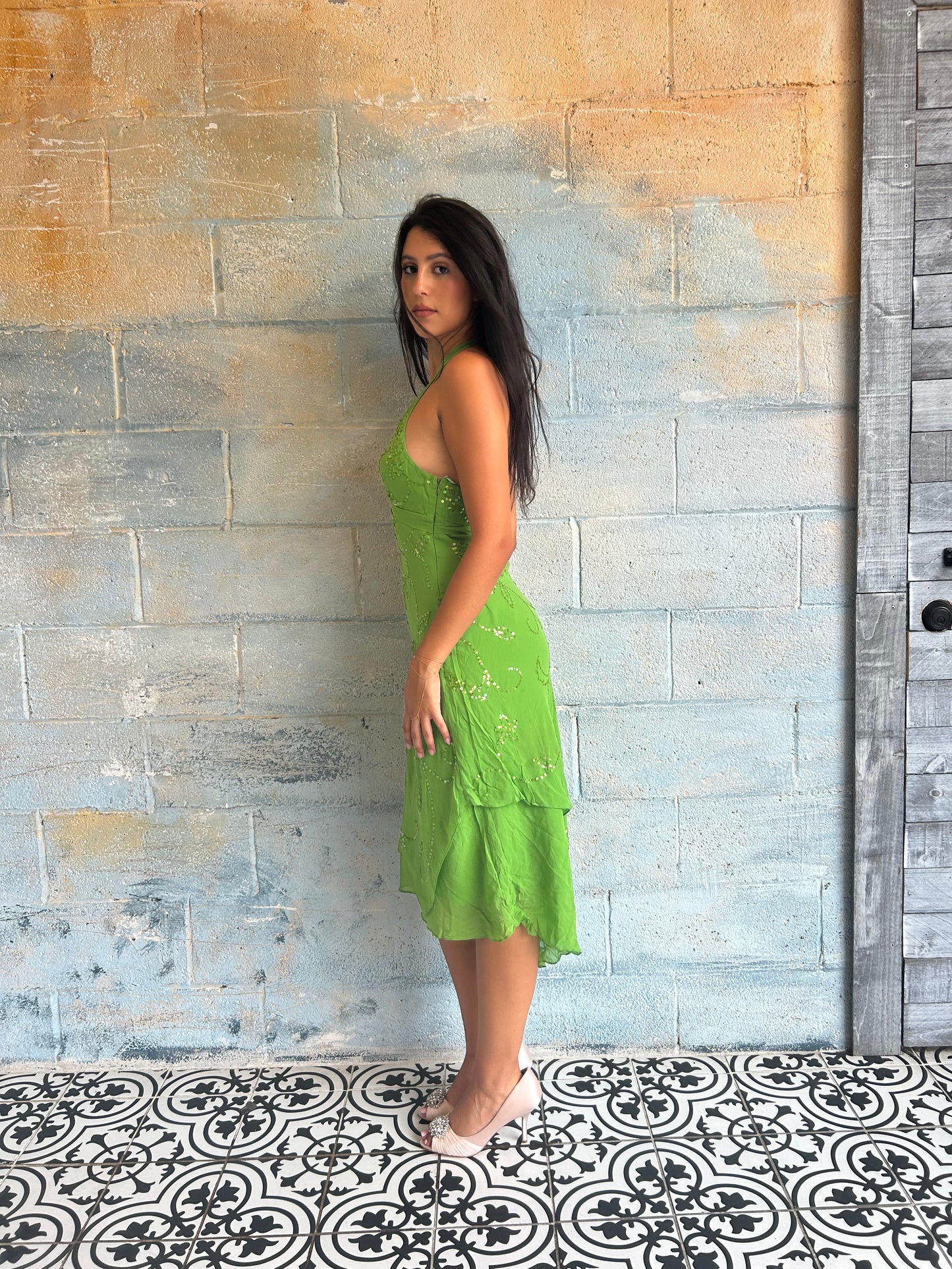 BCBG Silk Sequin Halter Dress