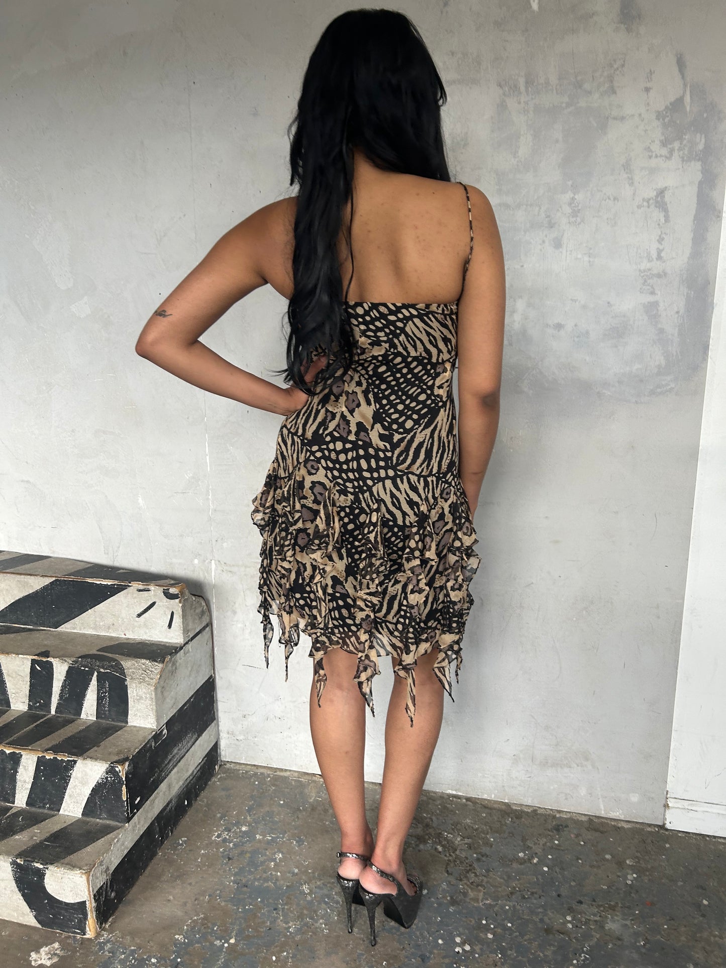 Leopard Print Silk Beaded Fairy Hem Dress