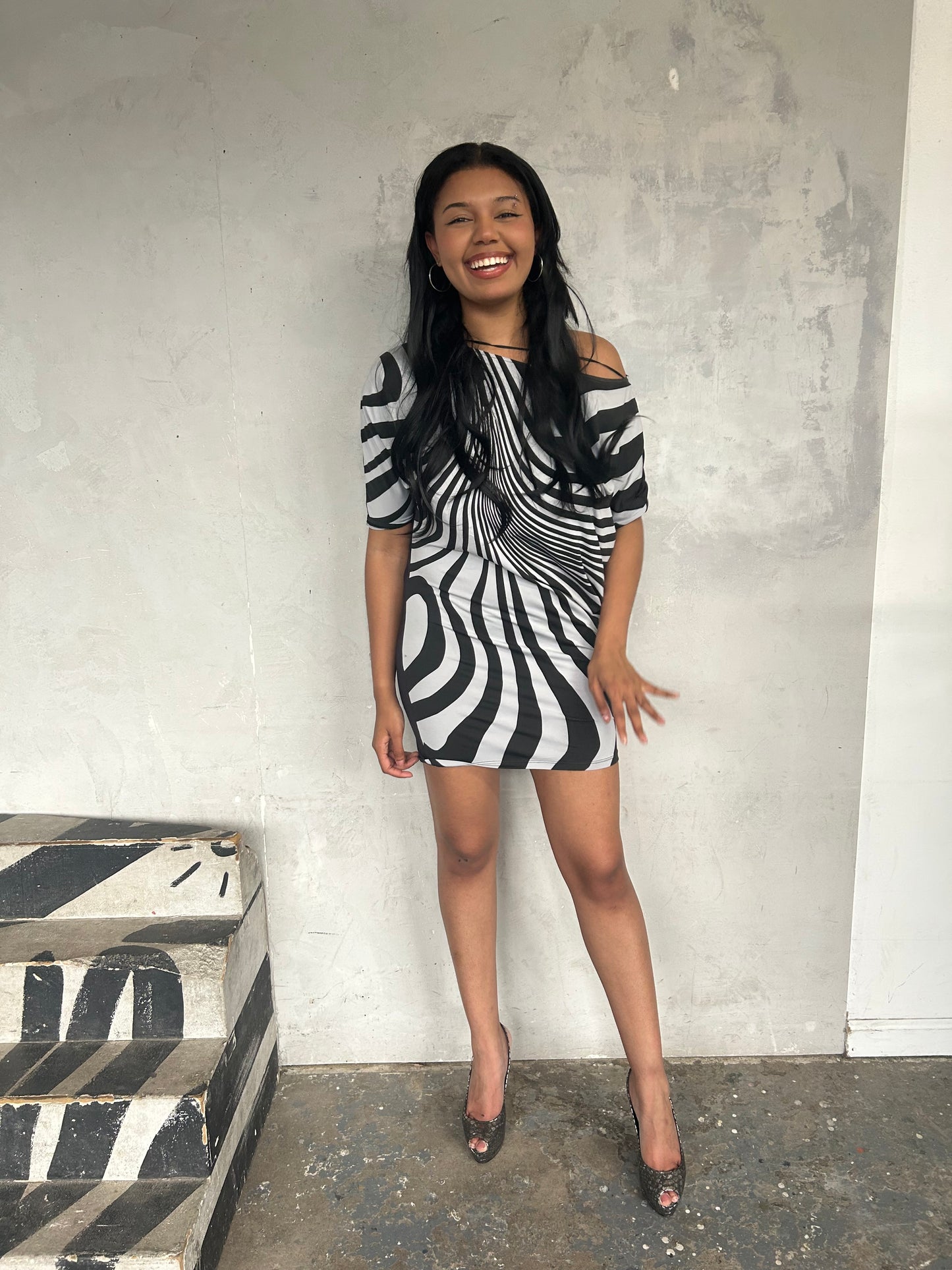 Psychedelic Print Dolman Sleeve Mini Dress