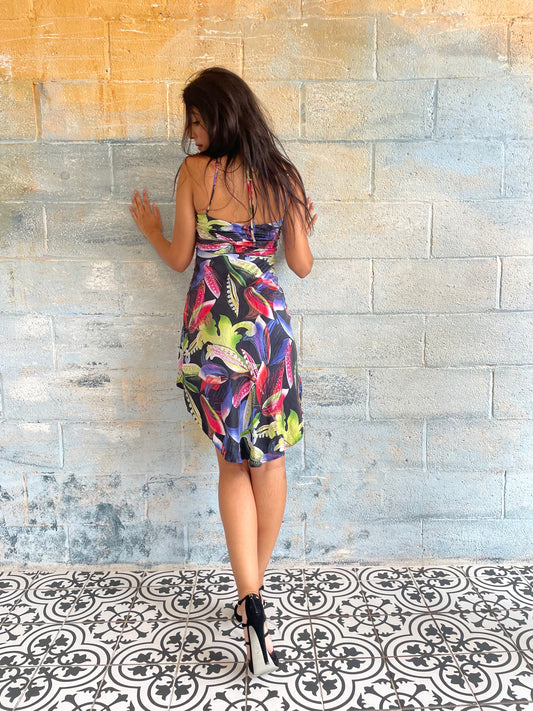High Low Silk Floral Print Dress
