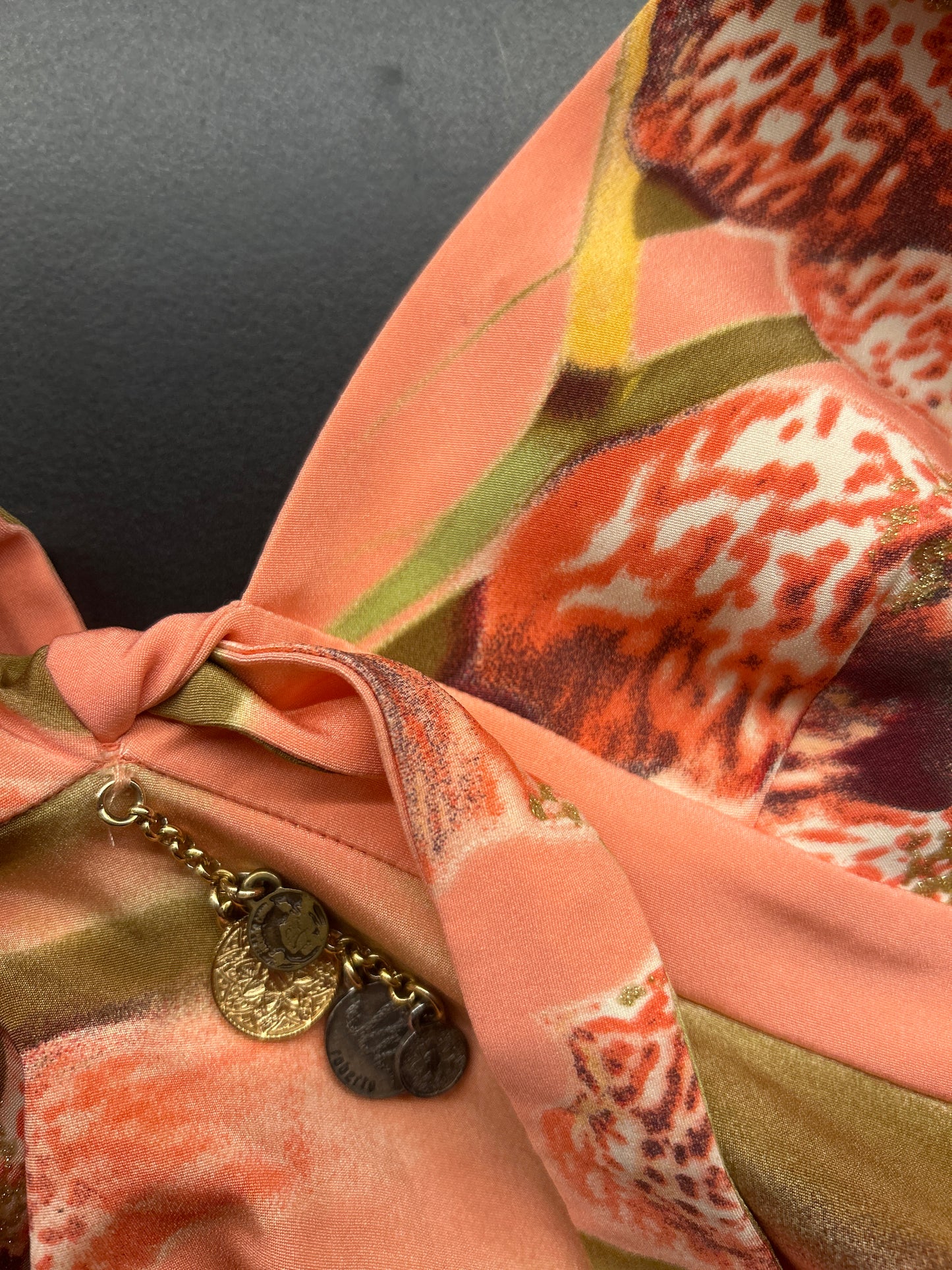 Roberto Cavalli 2005 Orchid Print Halter Midi Dress