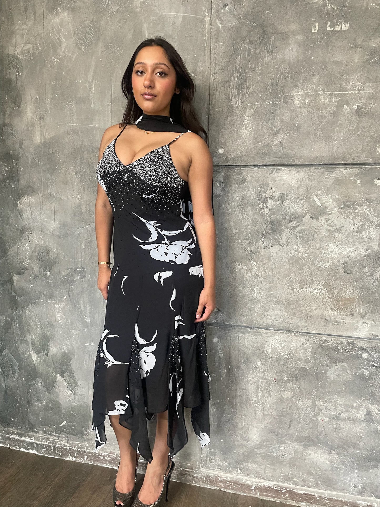 Dead-stock Floral Print Beaded Fairy Dress
