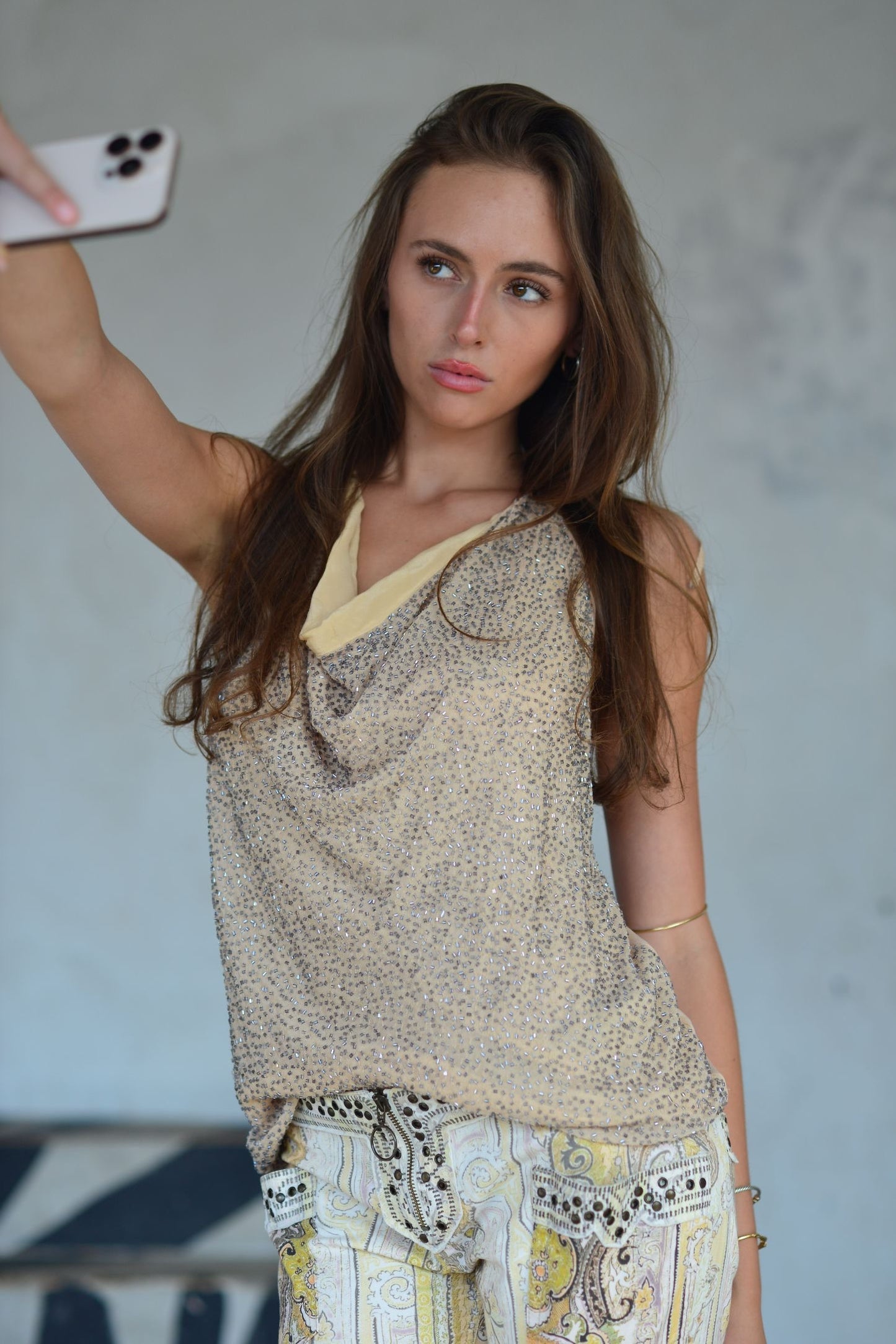 Silk Beaded Halter Top