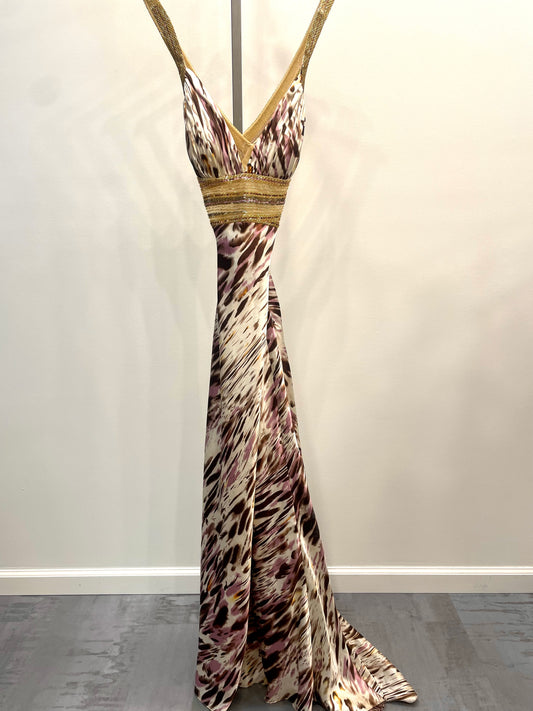 Zebra Print Beaded Gown