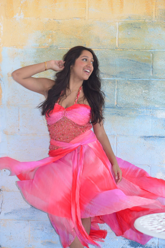 Pink Ombré Silk Beaded Fairy Dress