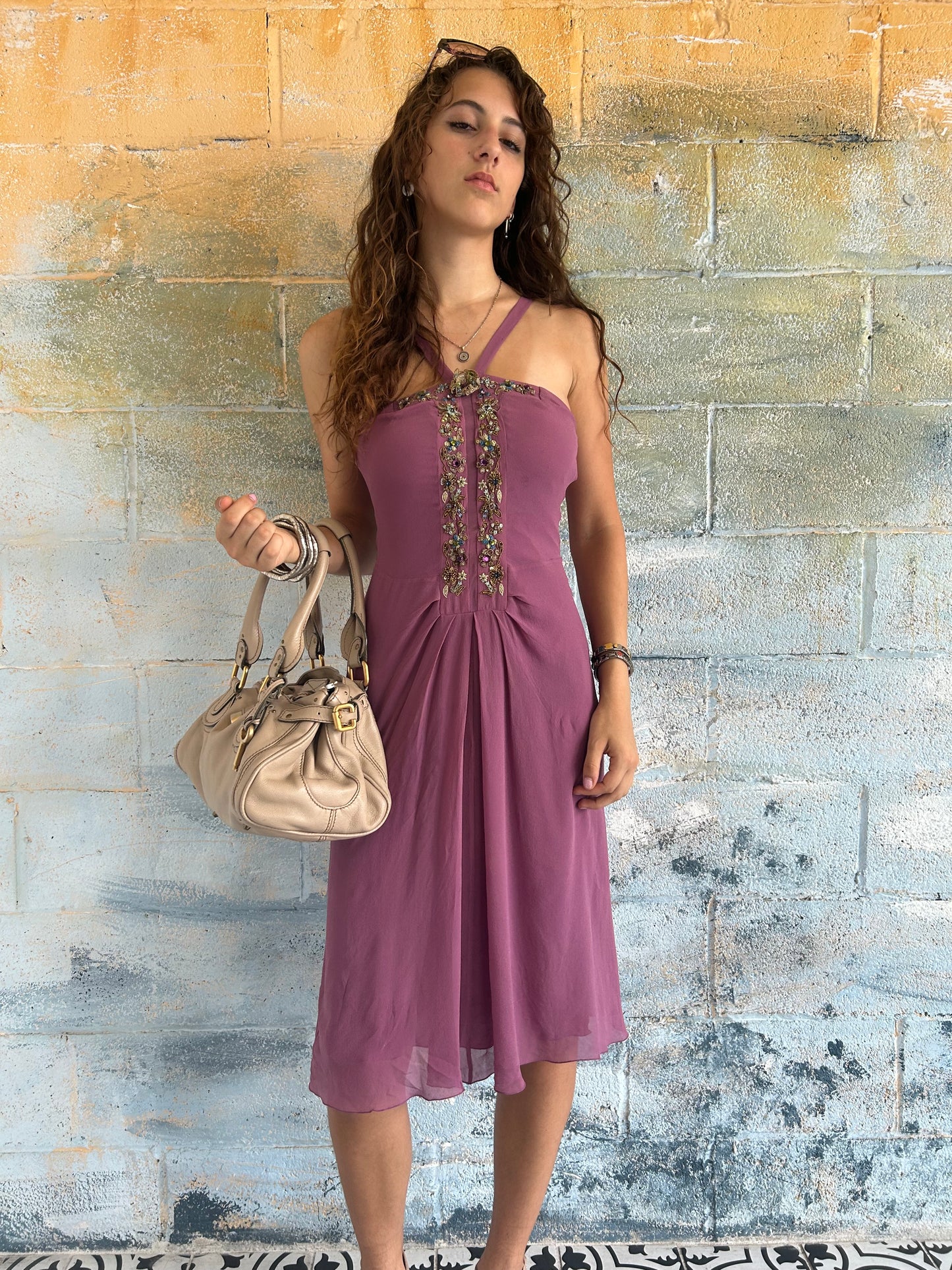 Moschino Silk Beaded Halter Dress