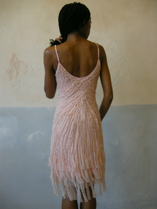 Sue Wong Pink Shredded Slip Dress