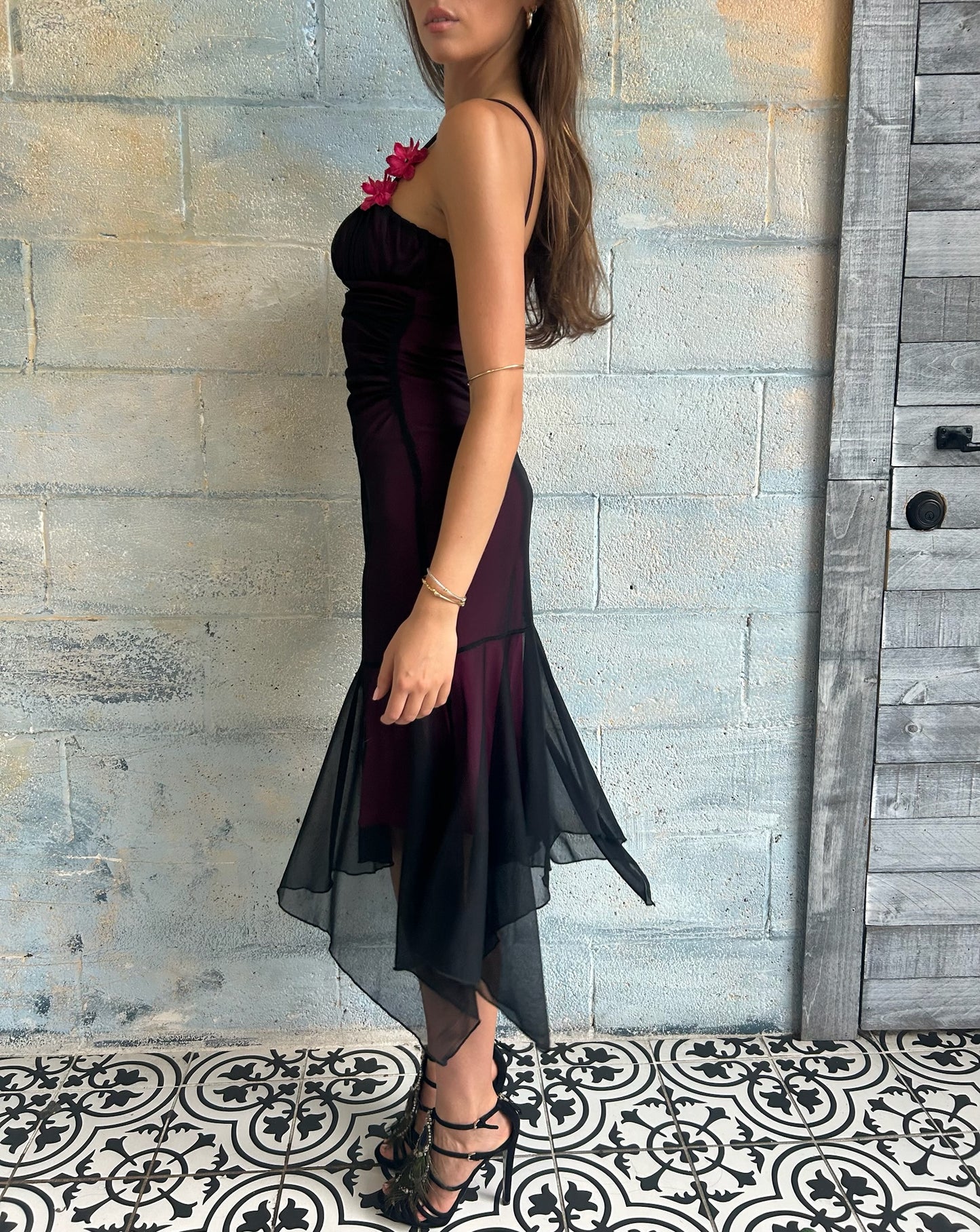 Y2K Asymmetrical Fairy Hem Mesh Midi Dress