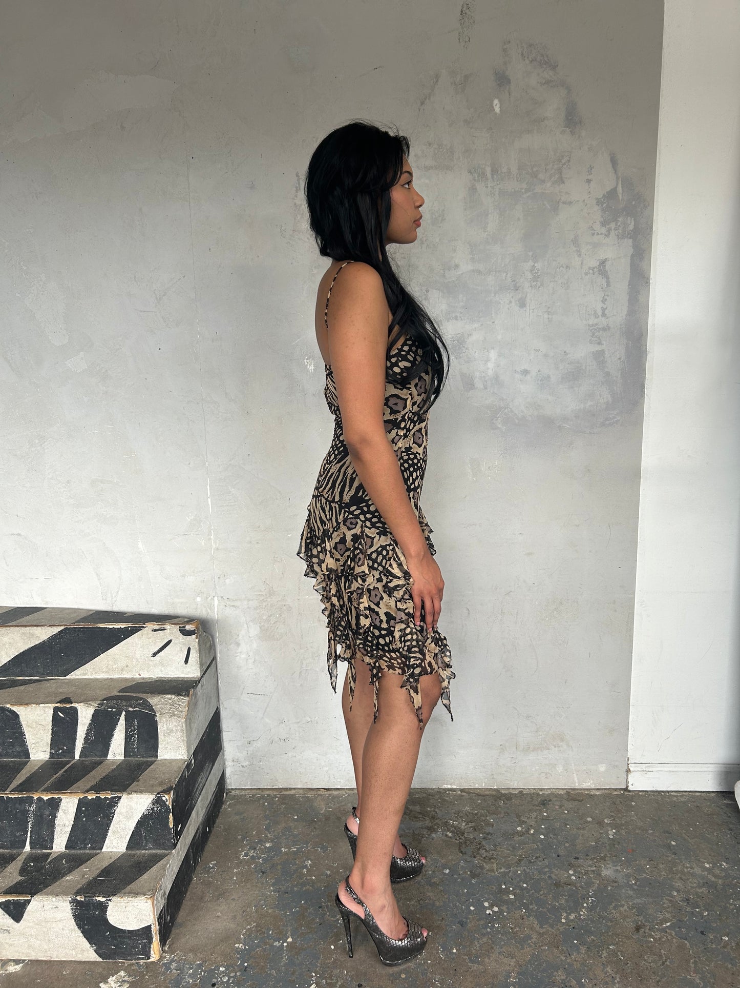 Leopard Print Silk Beaded Fairy Hem Dress