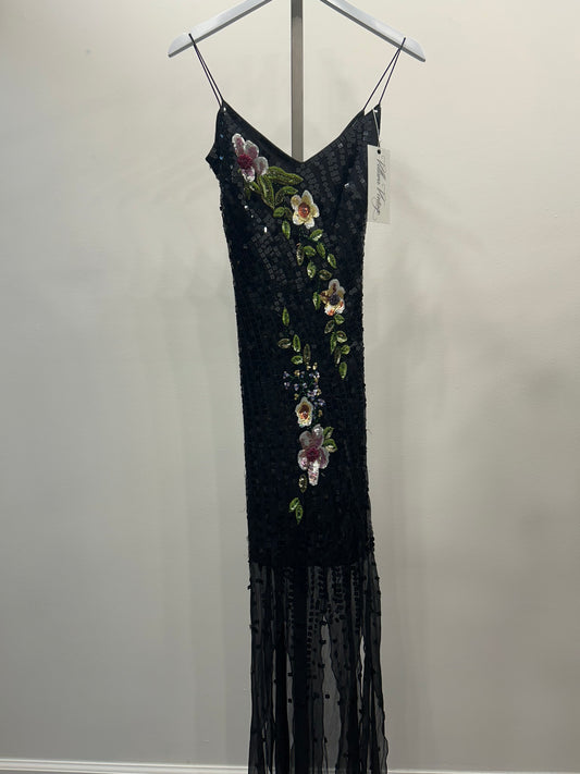Black 100% Silk Sequin Beaded Dress