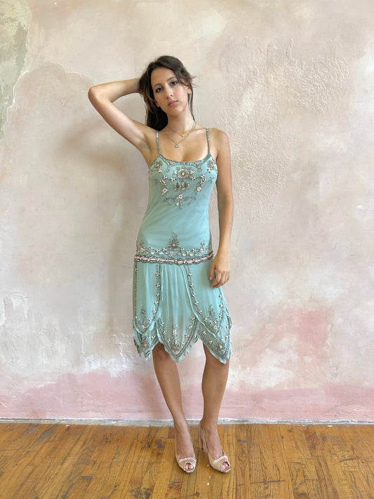 Sue Wong Deadstock Drop Waist Silk Beaded Fairy Dress