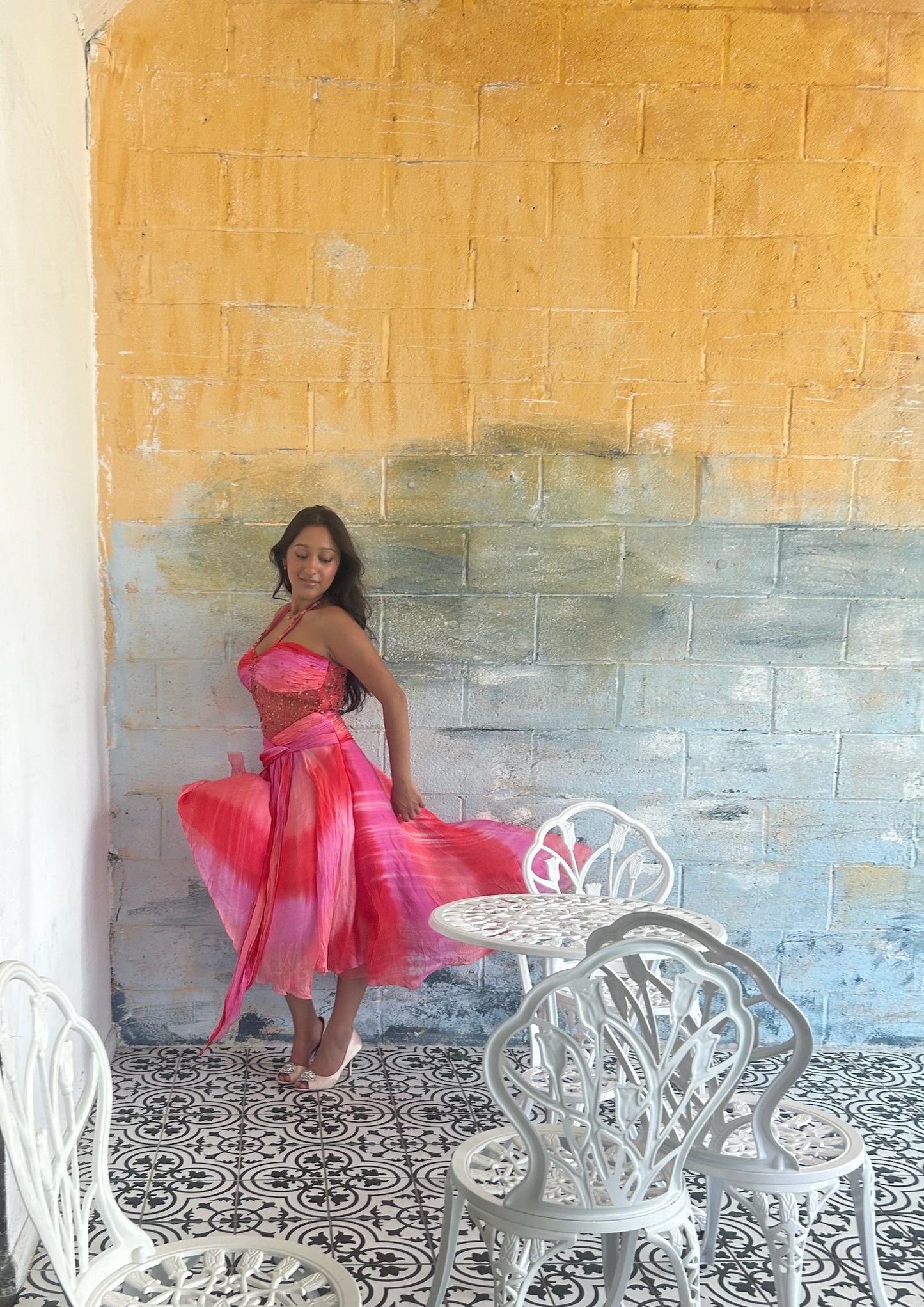 Pink Ombré Silk Beaded Fairy Dress