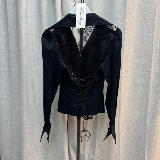 Roccobarocco Black Lace Corset-Style Zip Up Top