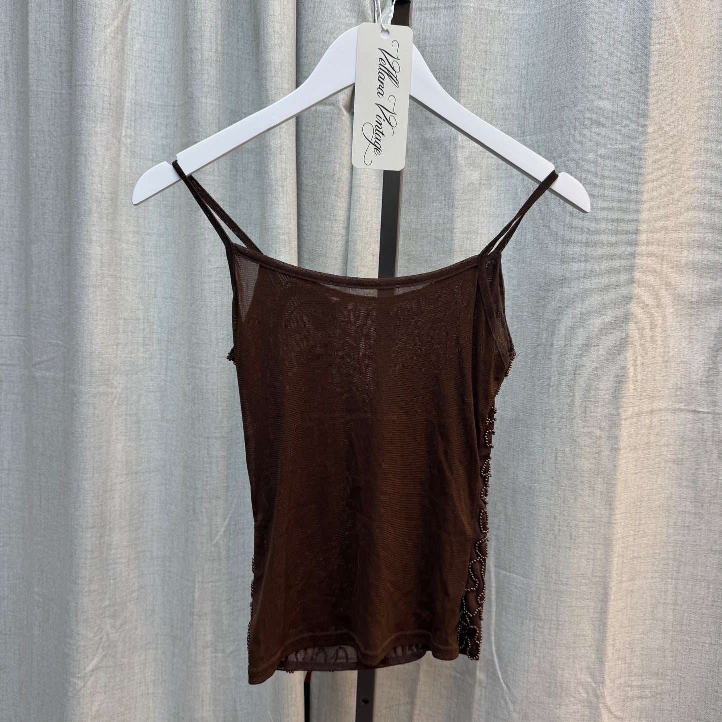 Brown Mesh Beaded Tank Top