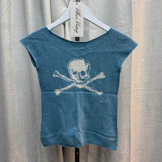 Zadig & Voltaire Cashmere Blue Knit Skull Button Shirt
