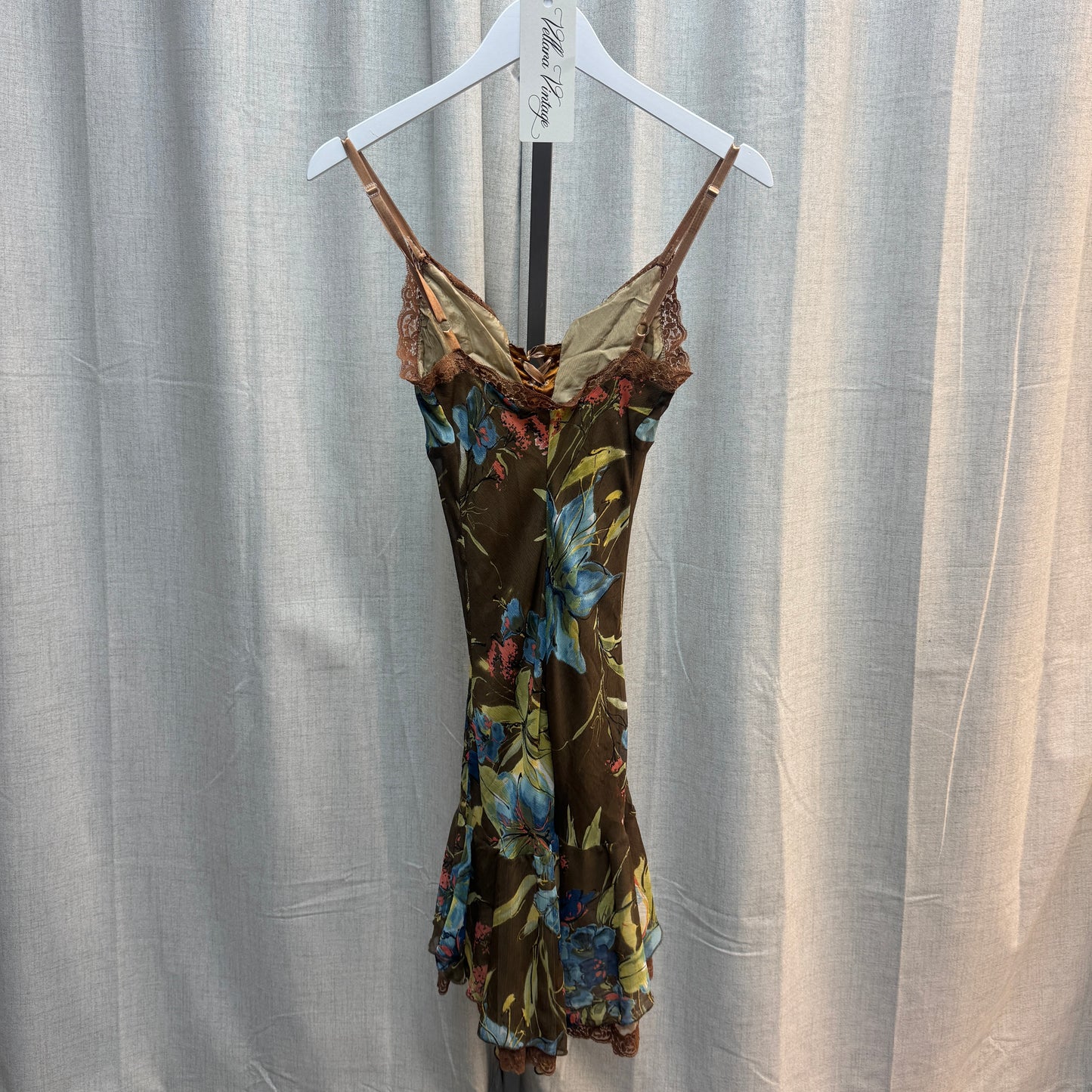 Brown Silk Floral Midi Dress