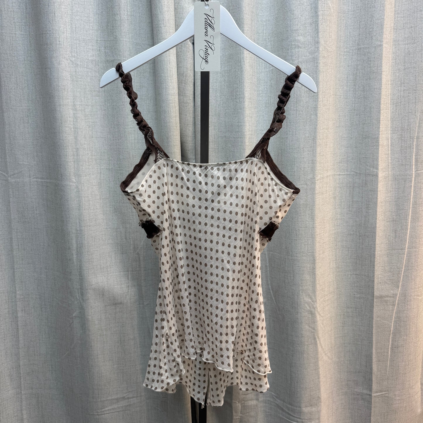 Xanaka Brown Polka Dot Ruffle Tank Top