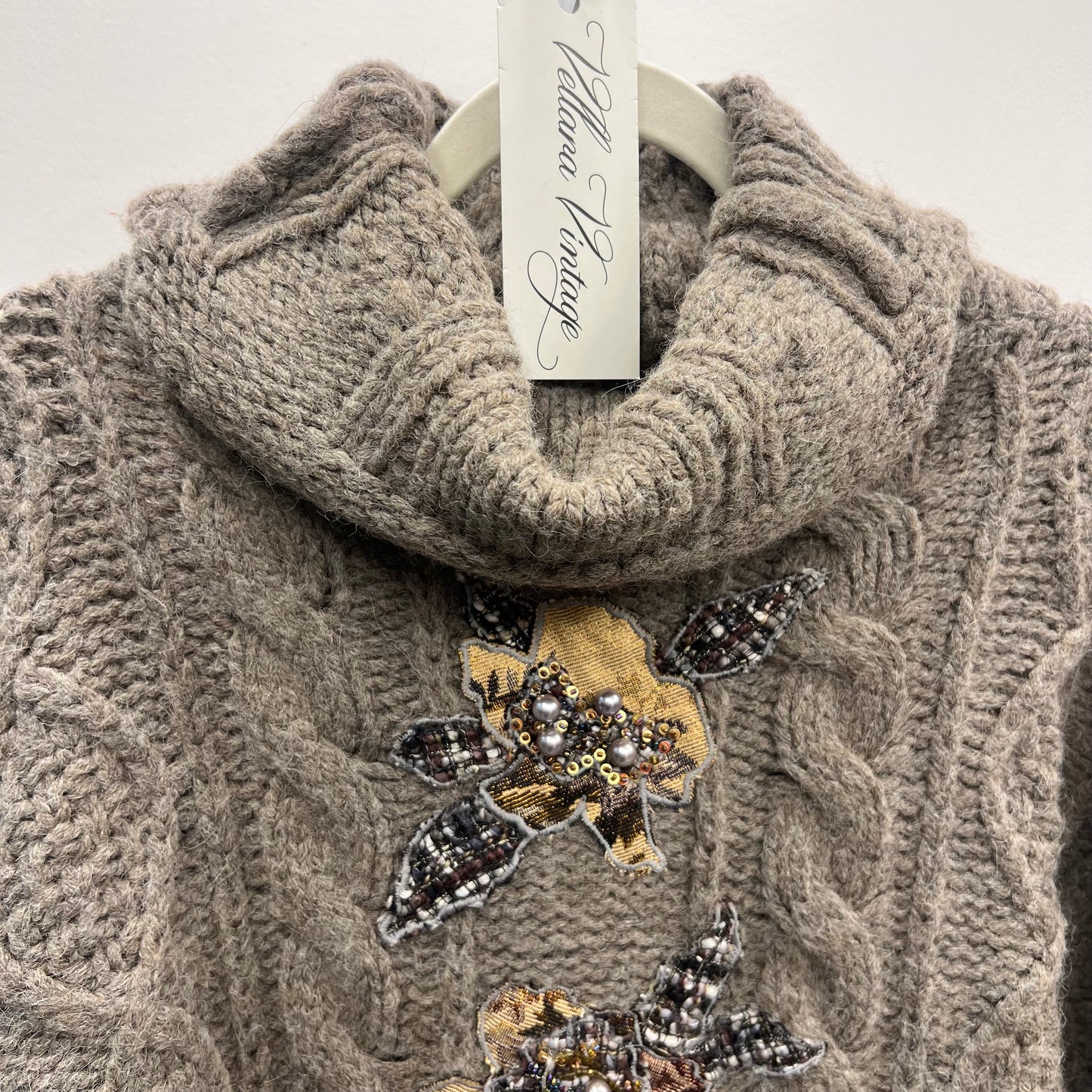 Beaded Cable Knit Turtleneck Sweater