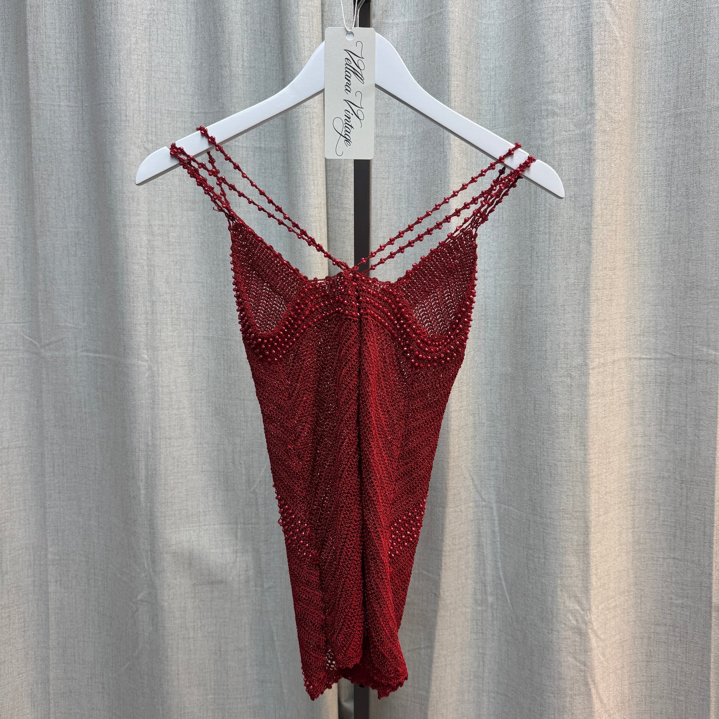 Red Sequin Cross Back Crochet Top