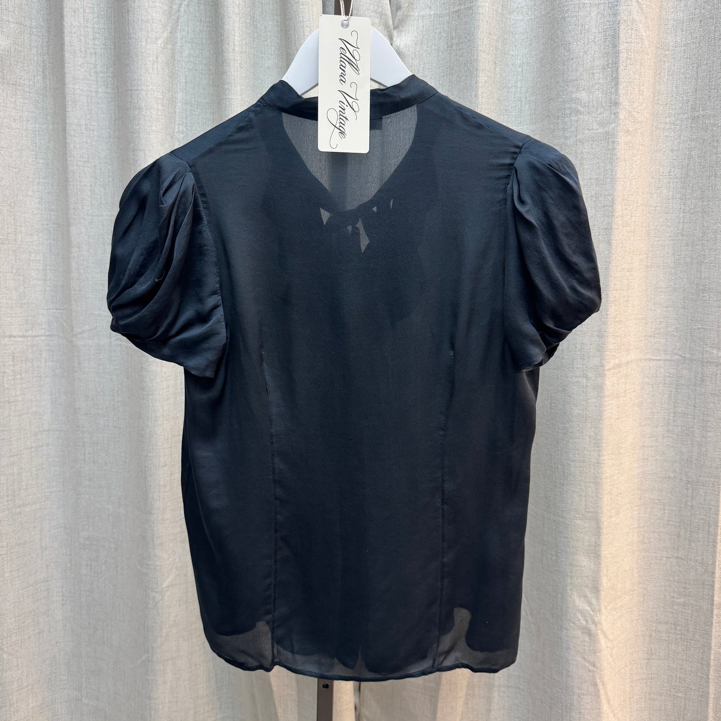 Prada Black Silk Tie-Neck Short Sleeve Blouse
