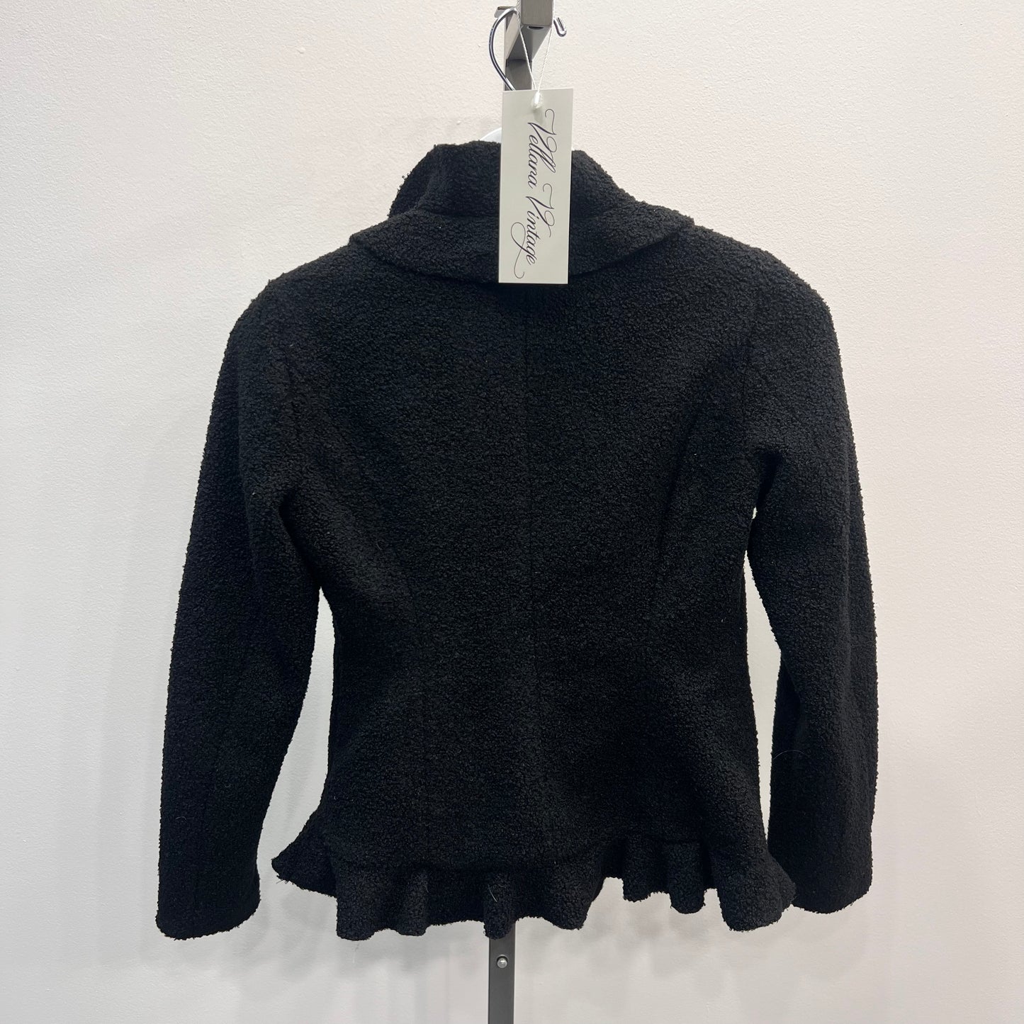 Black Boucle Blazer with Floral Accent