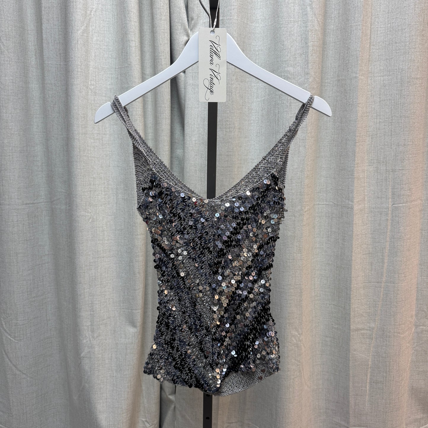 Silver and Black Sequin Chevron Crochet Tank Top