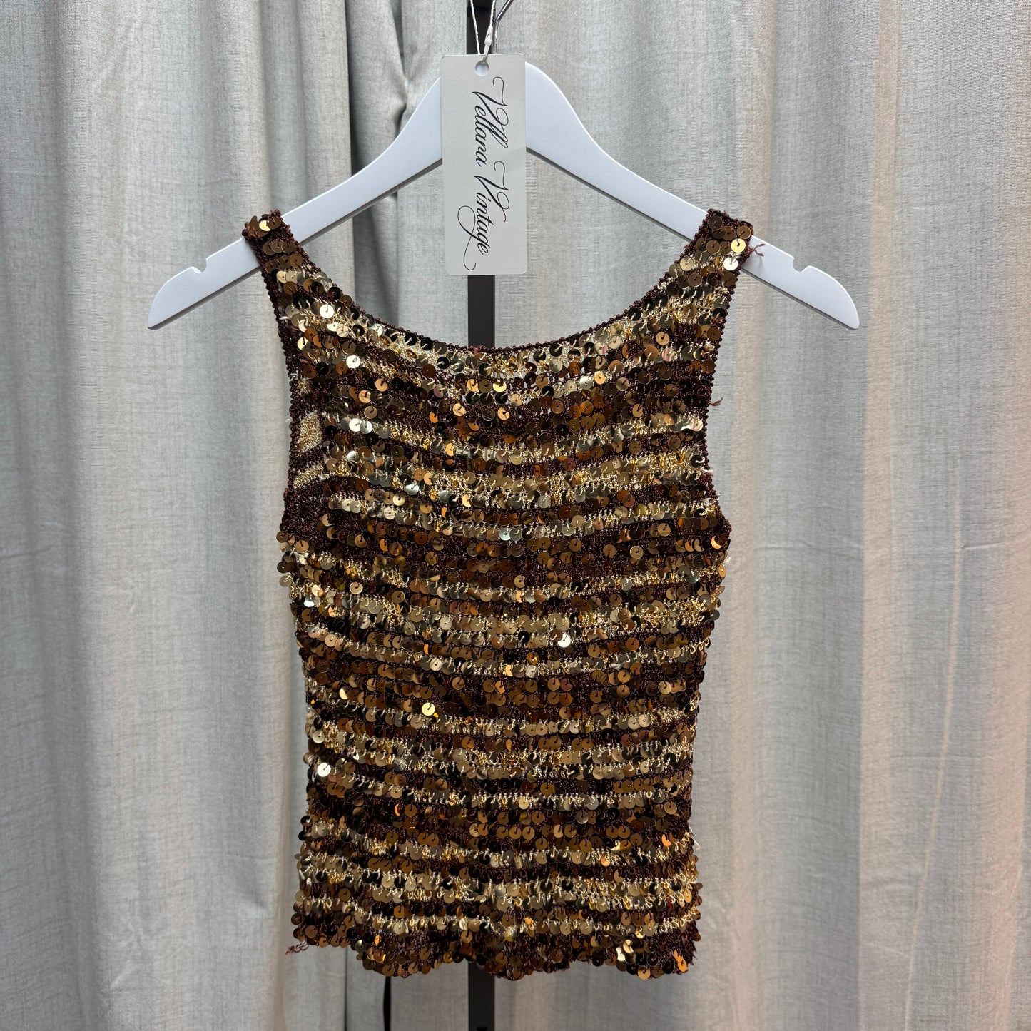 Brown and Gold Striped Sequin Tank Top