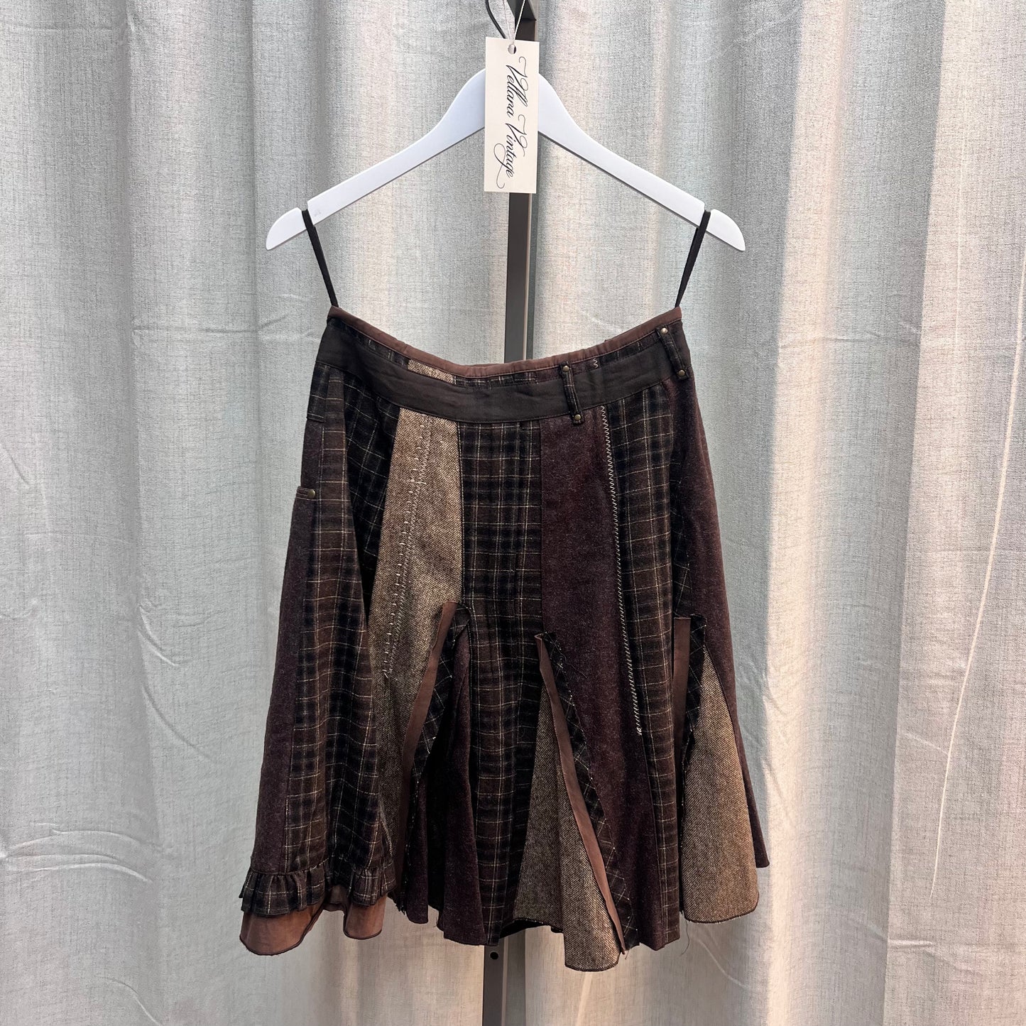 Brown Patchwork Belted Skirt