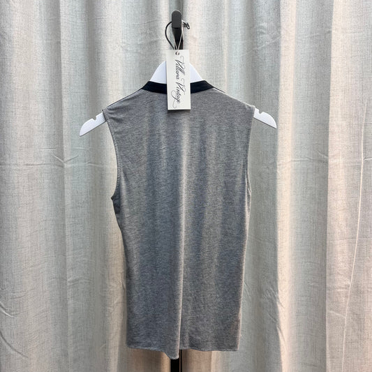 Grey Draped Top with Leather Shoulder Accents