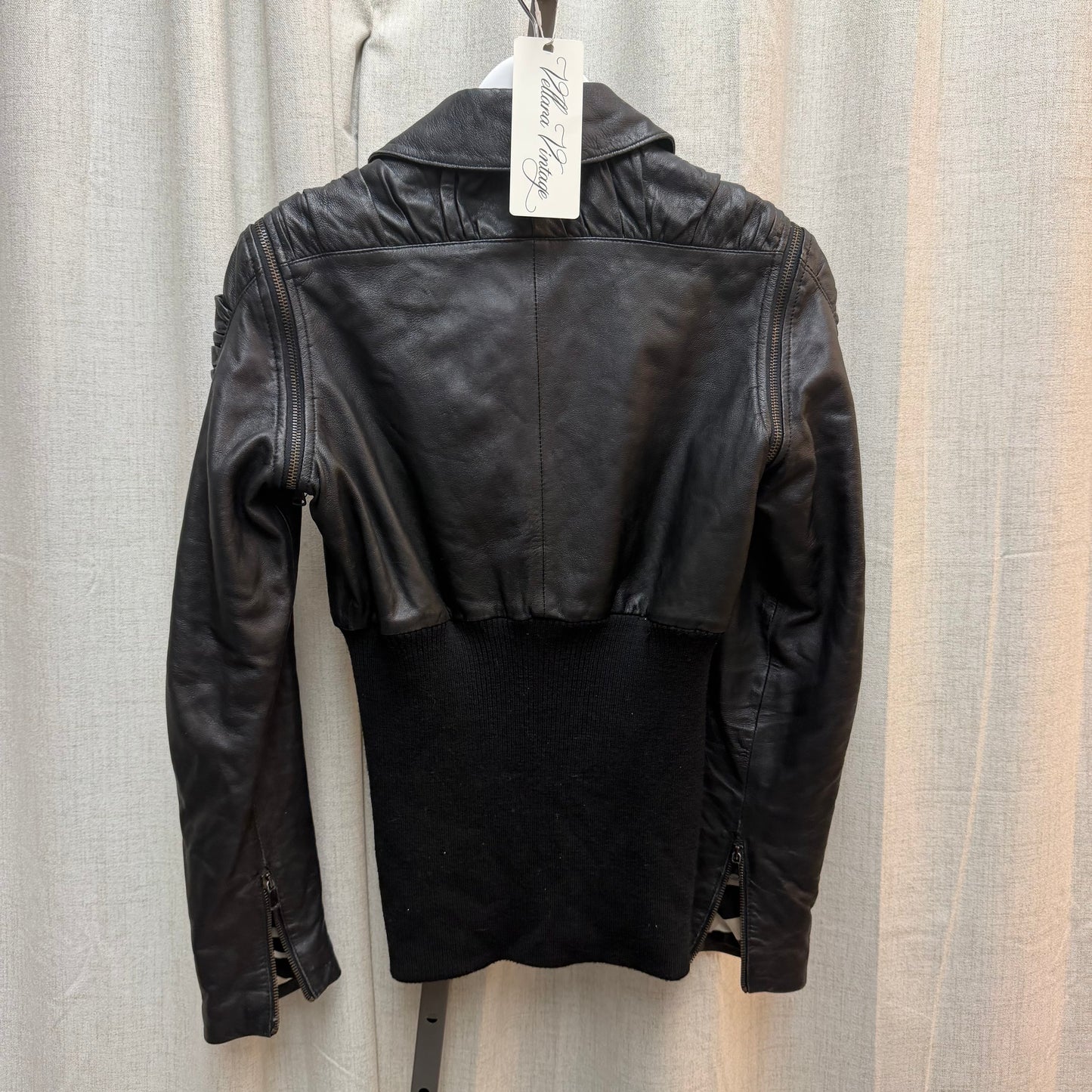 D&G Black Leather & Rib Knit Moto Jacket