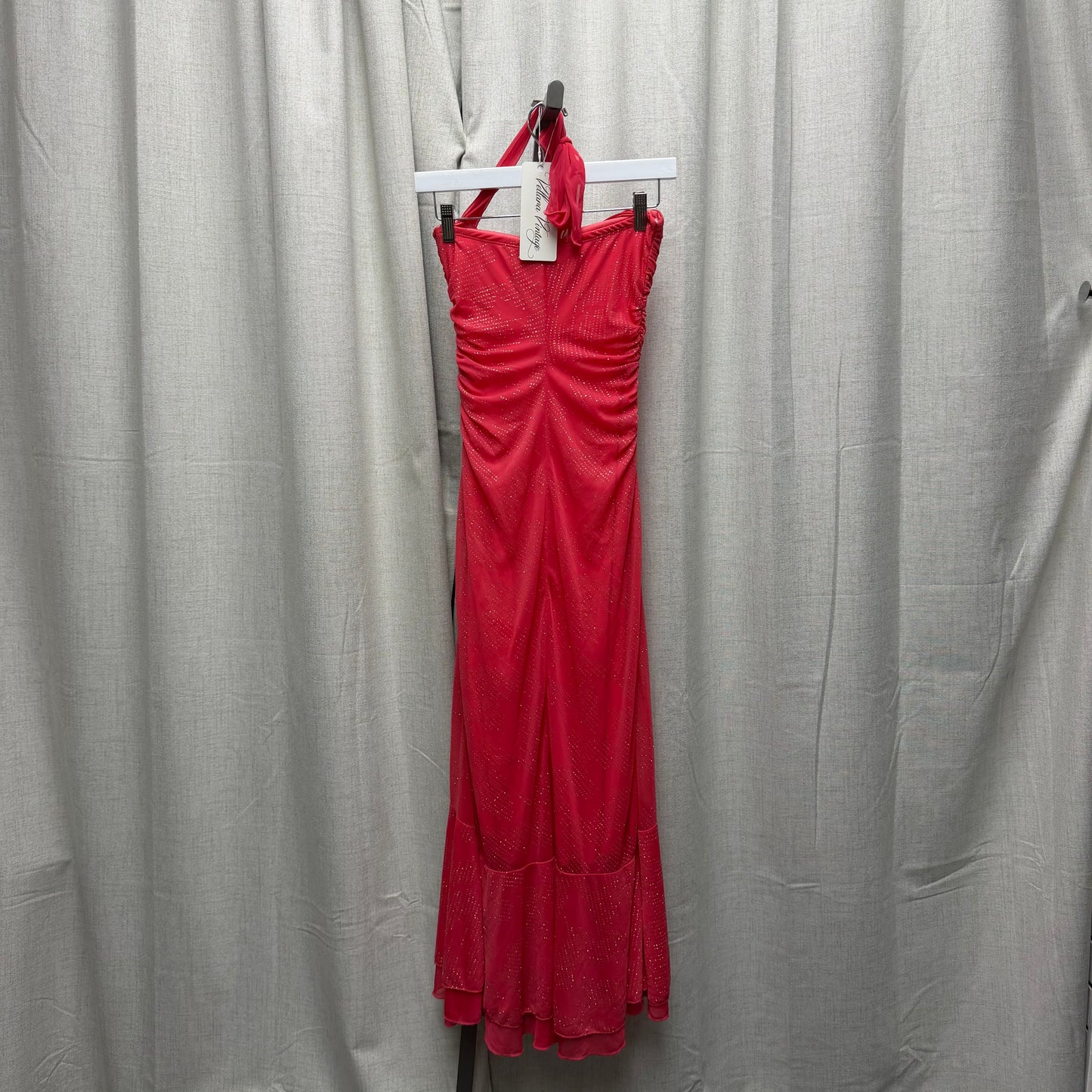 Hot Pink Halter High-Low Maxi Dress with Sparkles
