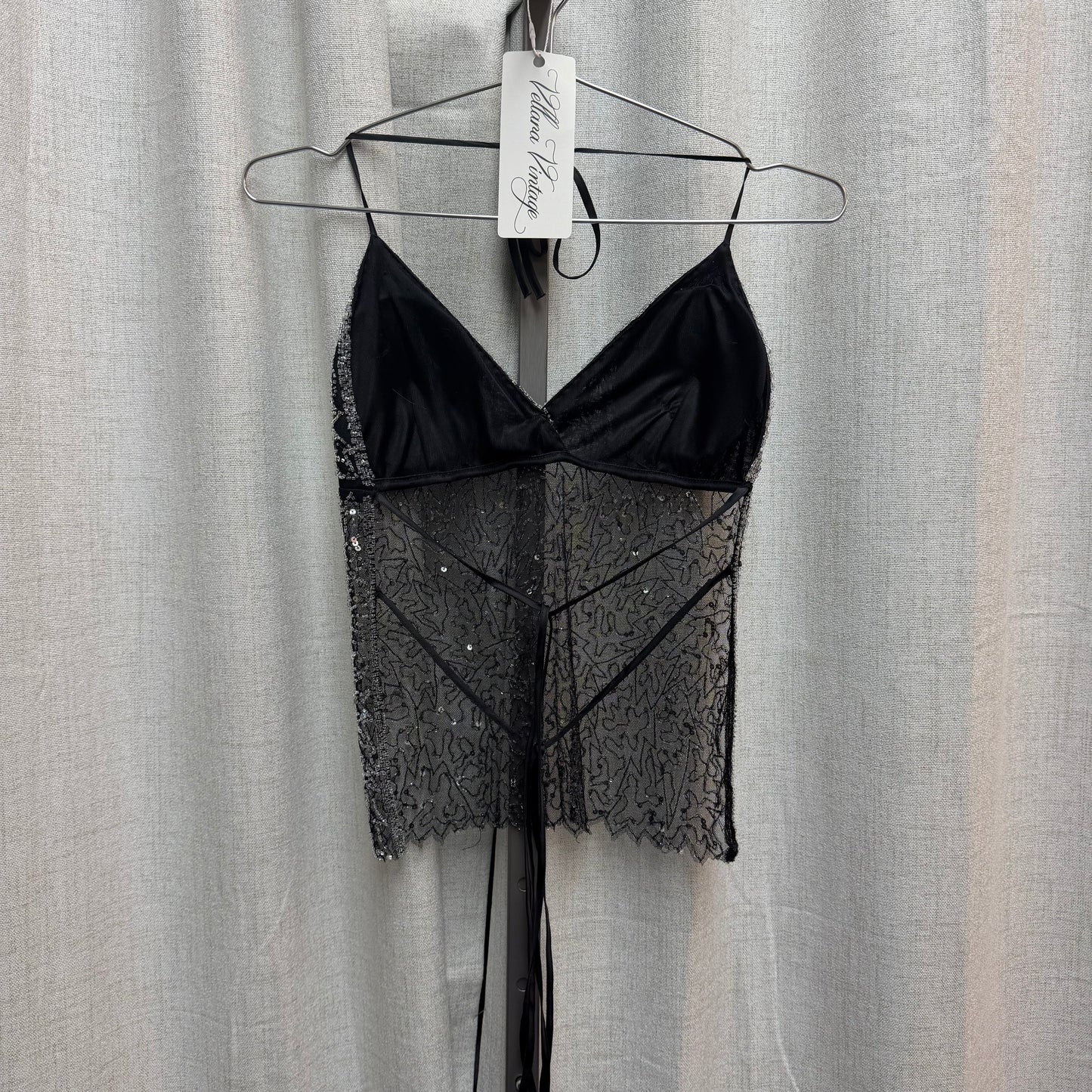 Black and Silver Beaded Sheer Top